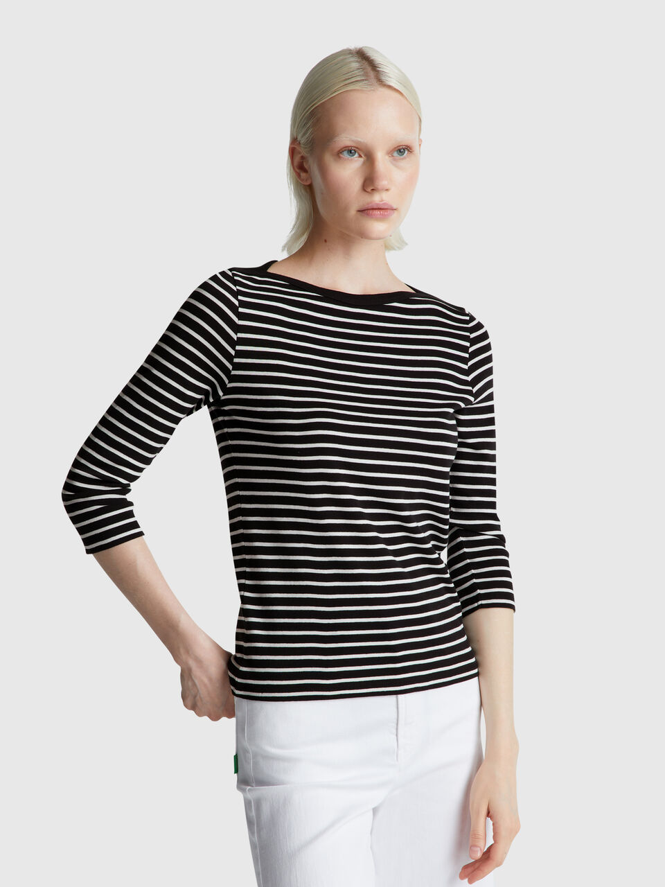 Striped 3/4 sleeve t-shirt in pure cotton