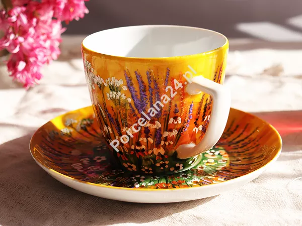 Filiżanka ze spodkiem 0,35 L / 17 cm ręcznie malowana - Łąka żółta (13) DA.FS35-13