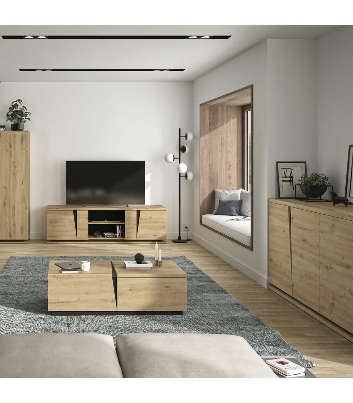 CRACK - Table basse 1 Tiroir 1 Niche  L114 cm - Décor chêne et noir