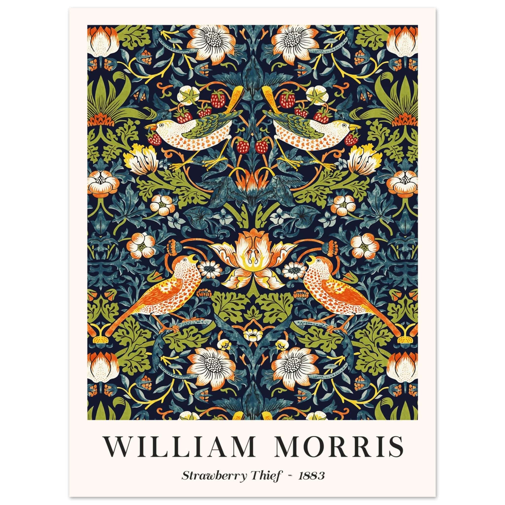 Artfulprints Poster William Morris - Strawberry thief  - 30x40 cm - Donkergroen