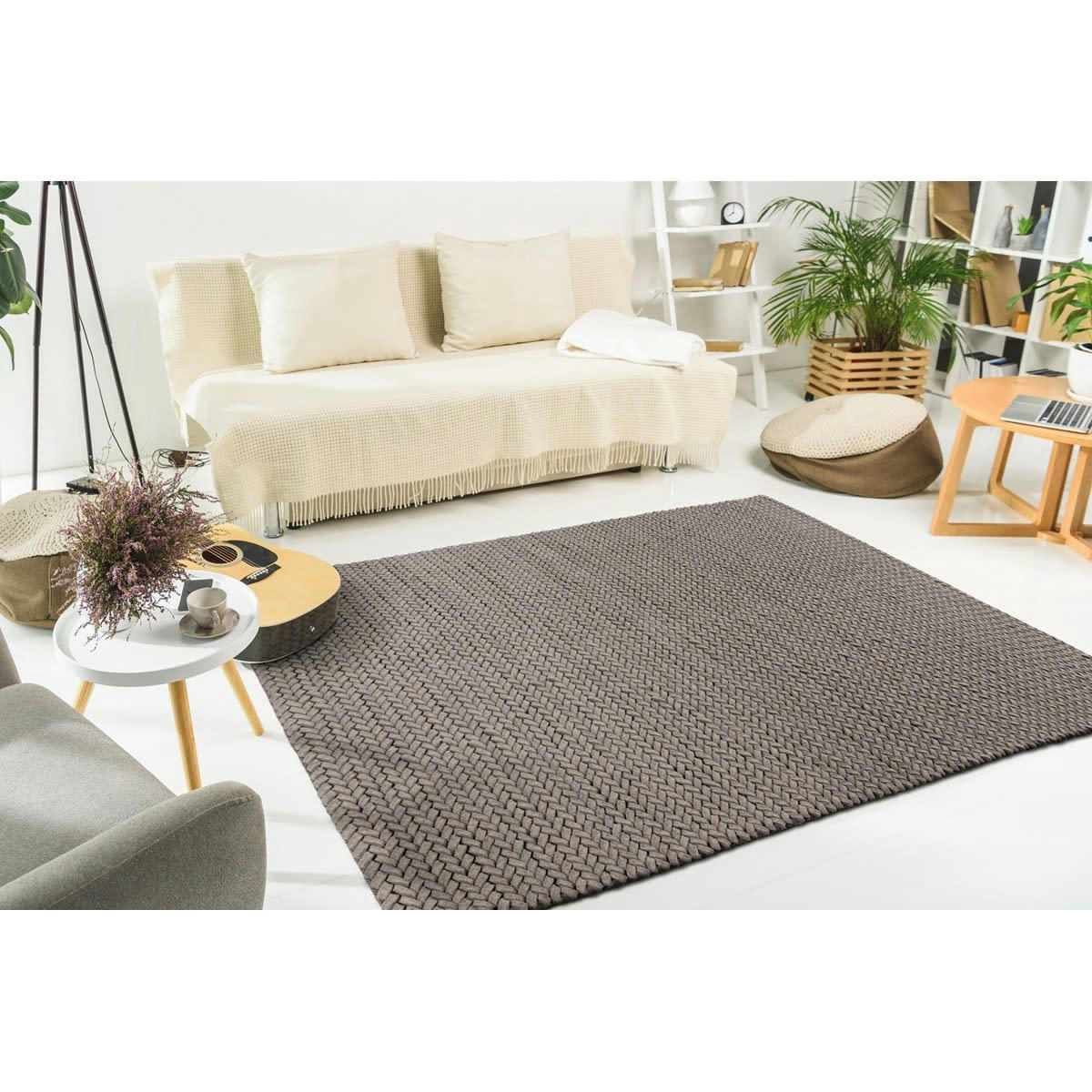 BORY - Tapis tressé main en Laine Marron 200x290 cm