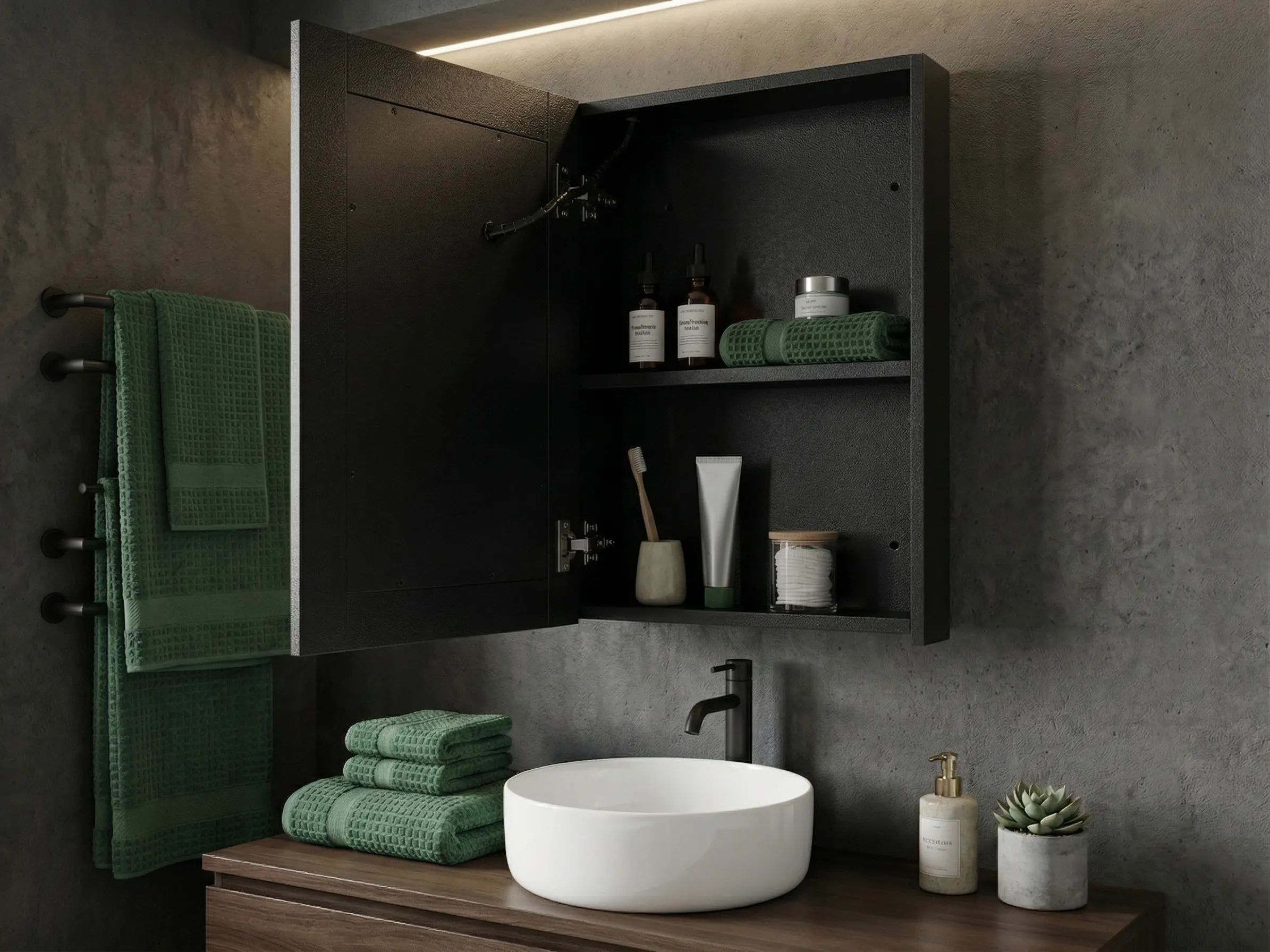 Bathroom Wall Mounted Mirror Cabinet LED CONDOR 40 cm 60 cm Black