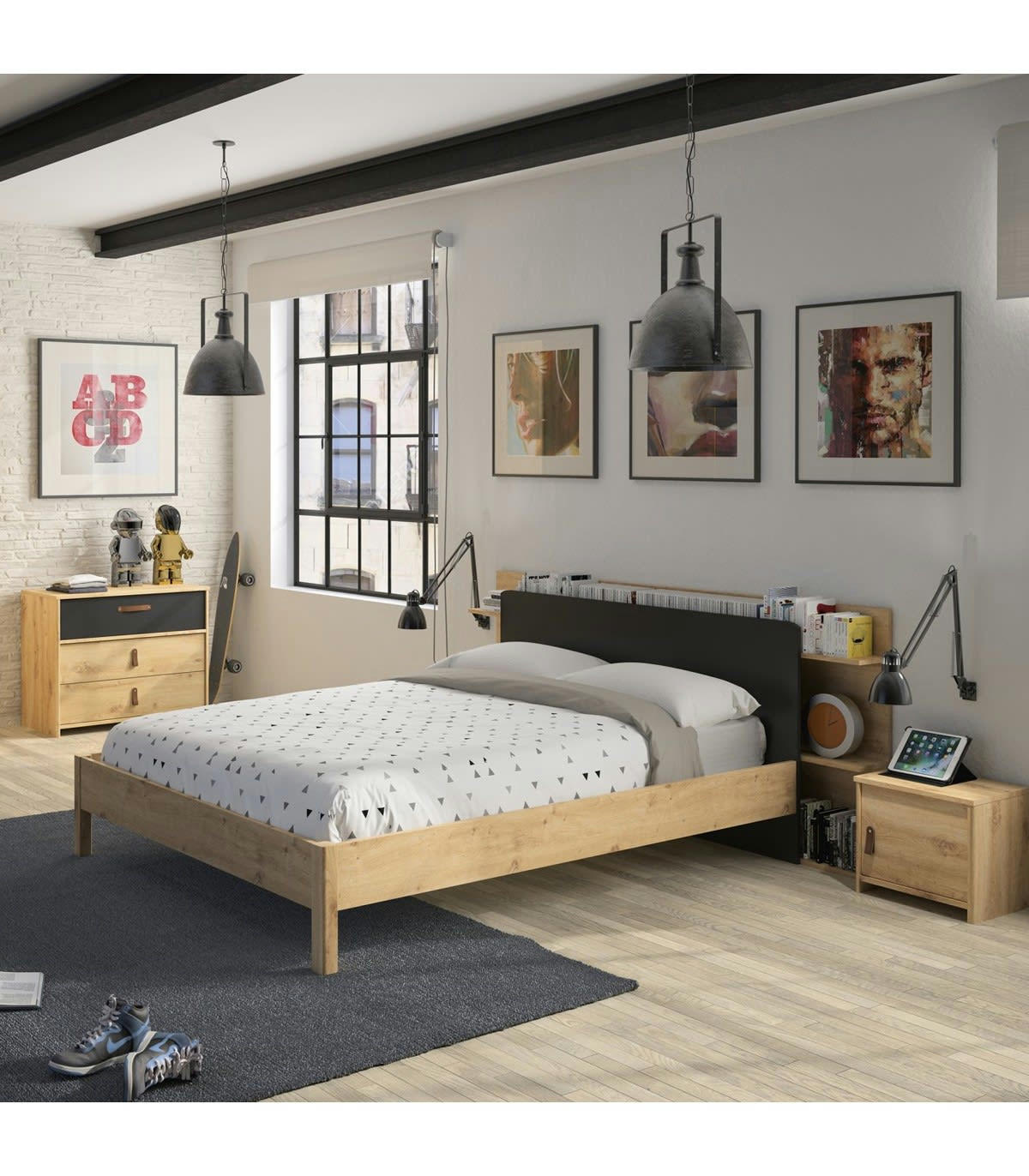 ARTHUS - Chevet 1 porte effet chêne H36cm