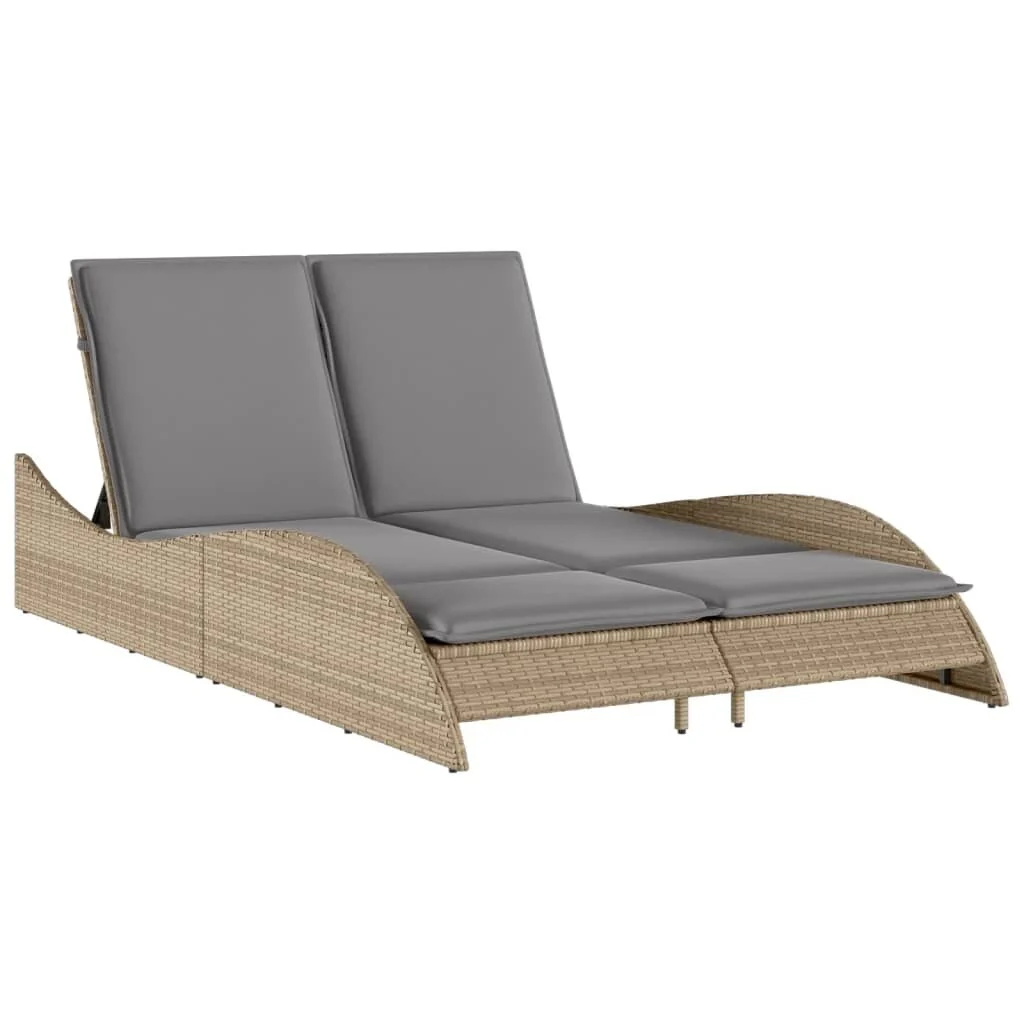 vidaXL Sun Lounger Beige PE rattan 44.9x80.7x28.7 in - 44.9 x 80.7 x 28.7/ 1