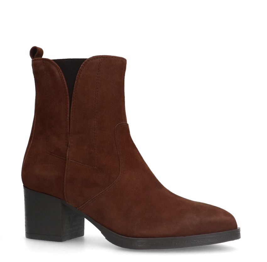 No Stress Cognac suède enkellaarsjes met hak