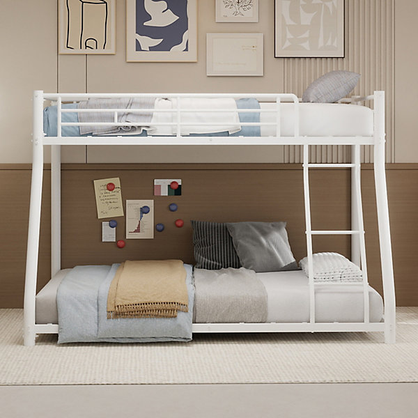 Lit Superposé 90x190 cm/140x190 cm - Lit Ado Adulte avec échelle et Barrière de Sécurité, Structure en Fer - Sans Matelas - Blanc