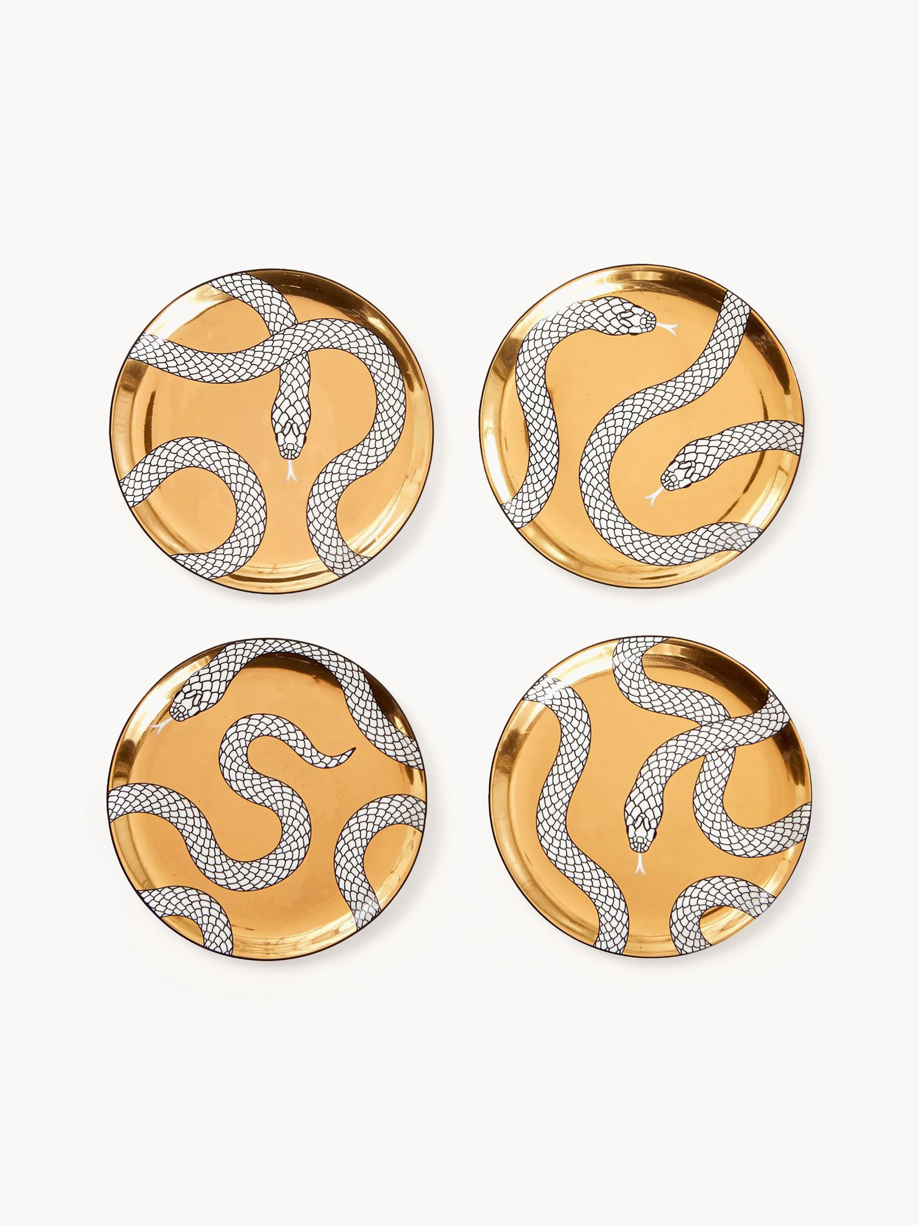 Porzellan-Untersetzer Eden mit Gold, 4er-Set