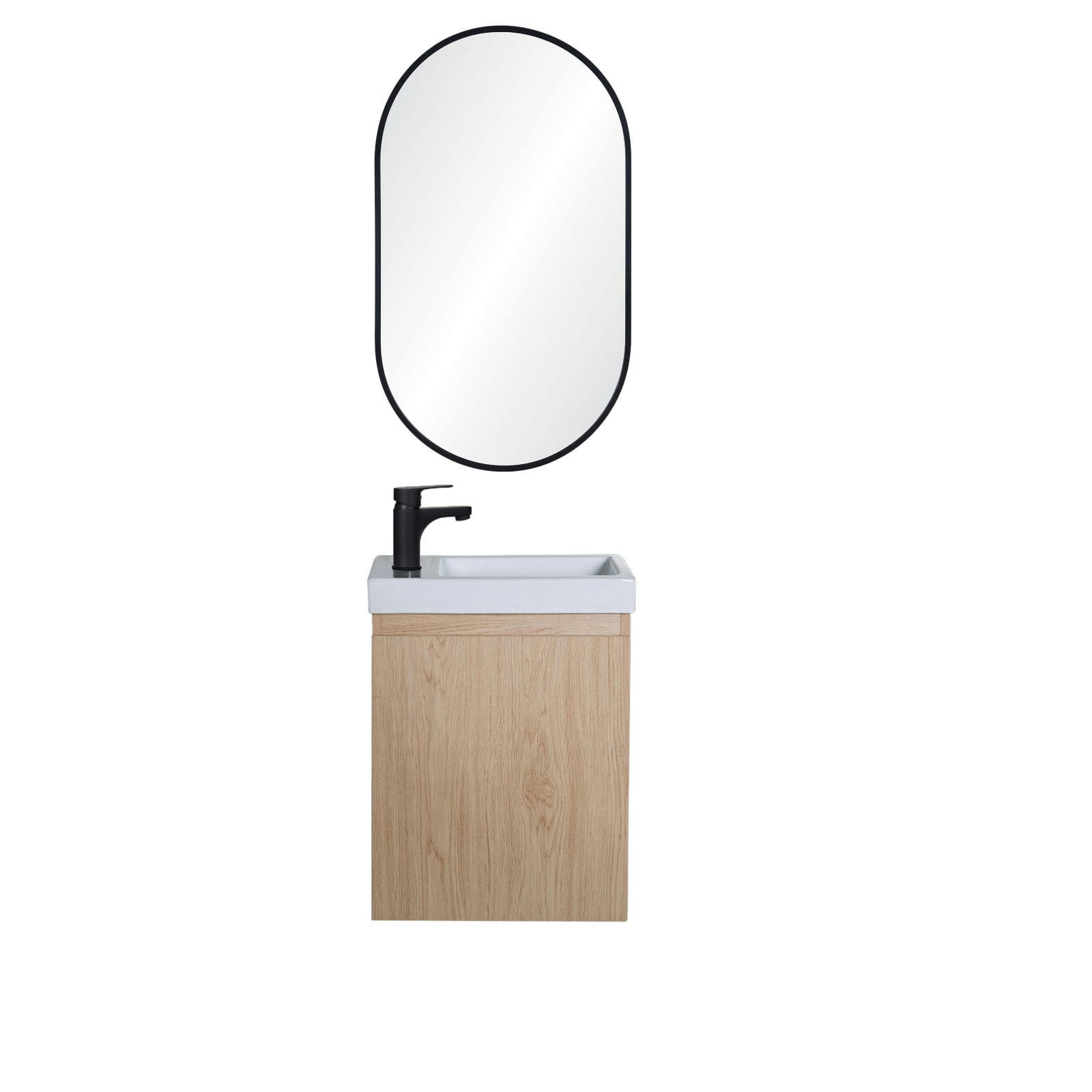 LISA - Meuble lave-mains  décor chêne + miroir ovale