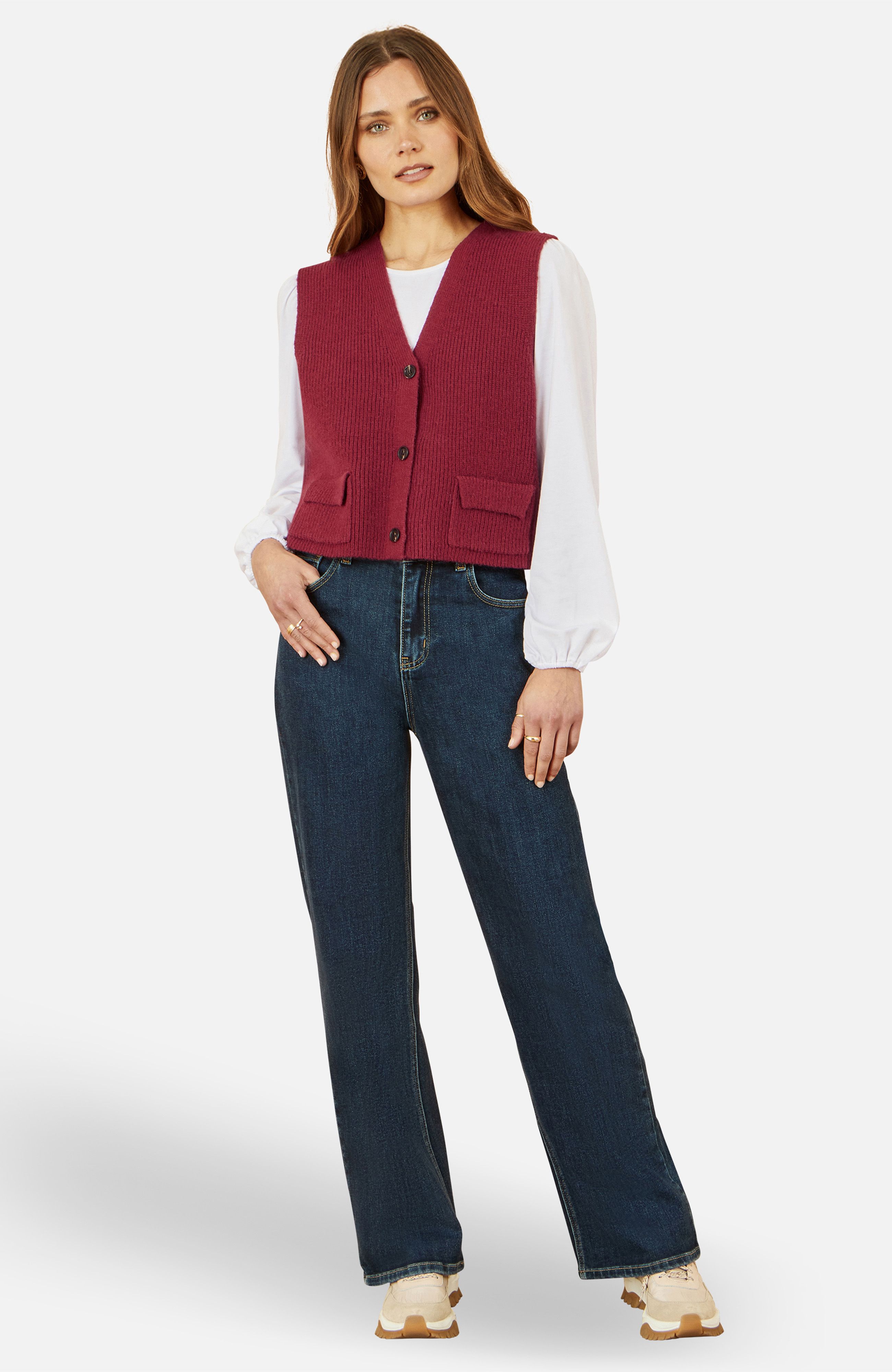 Yumi Burgundy Knitted Pullover Waistcoat