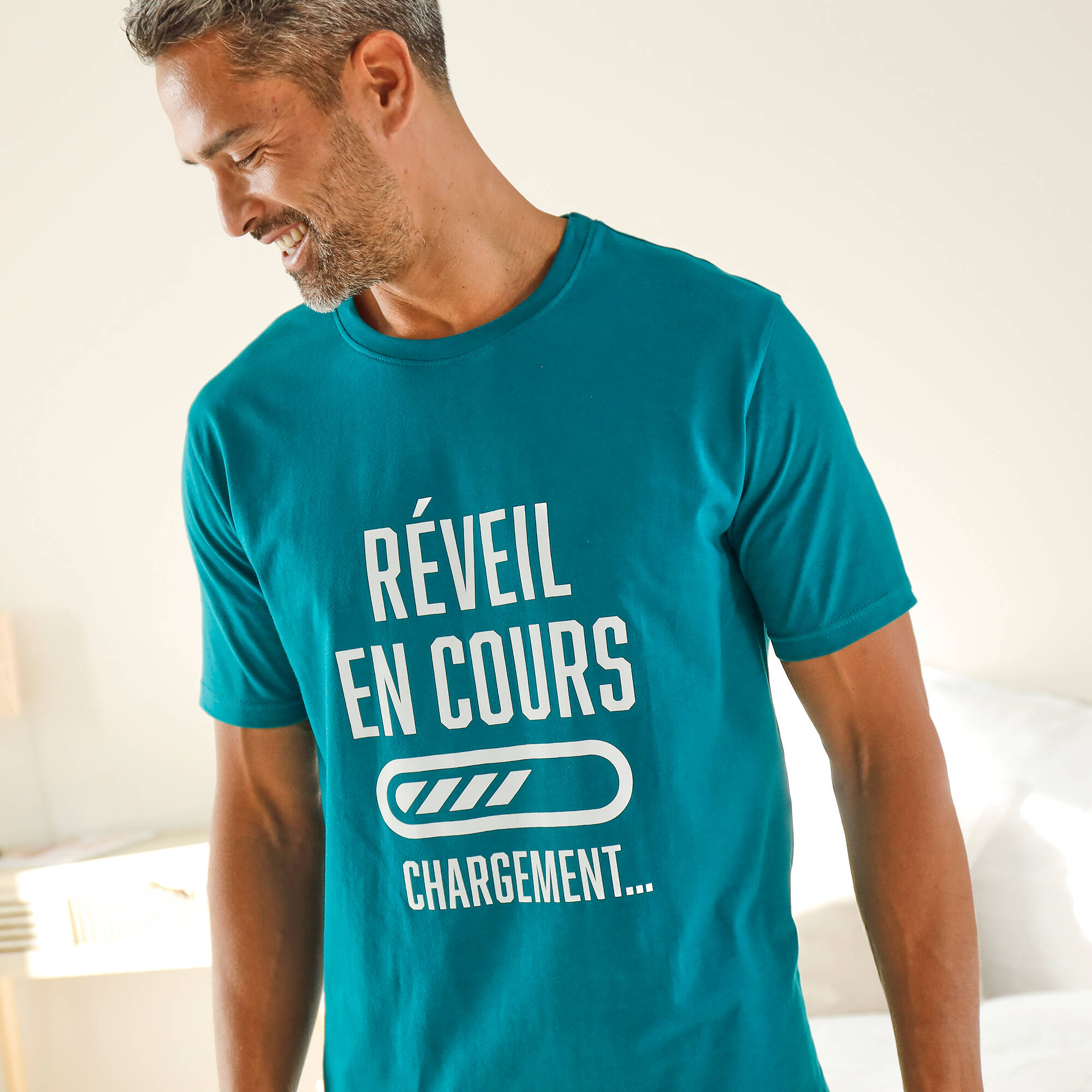 Pyjama short col rond à message