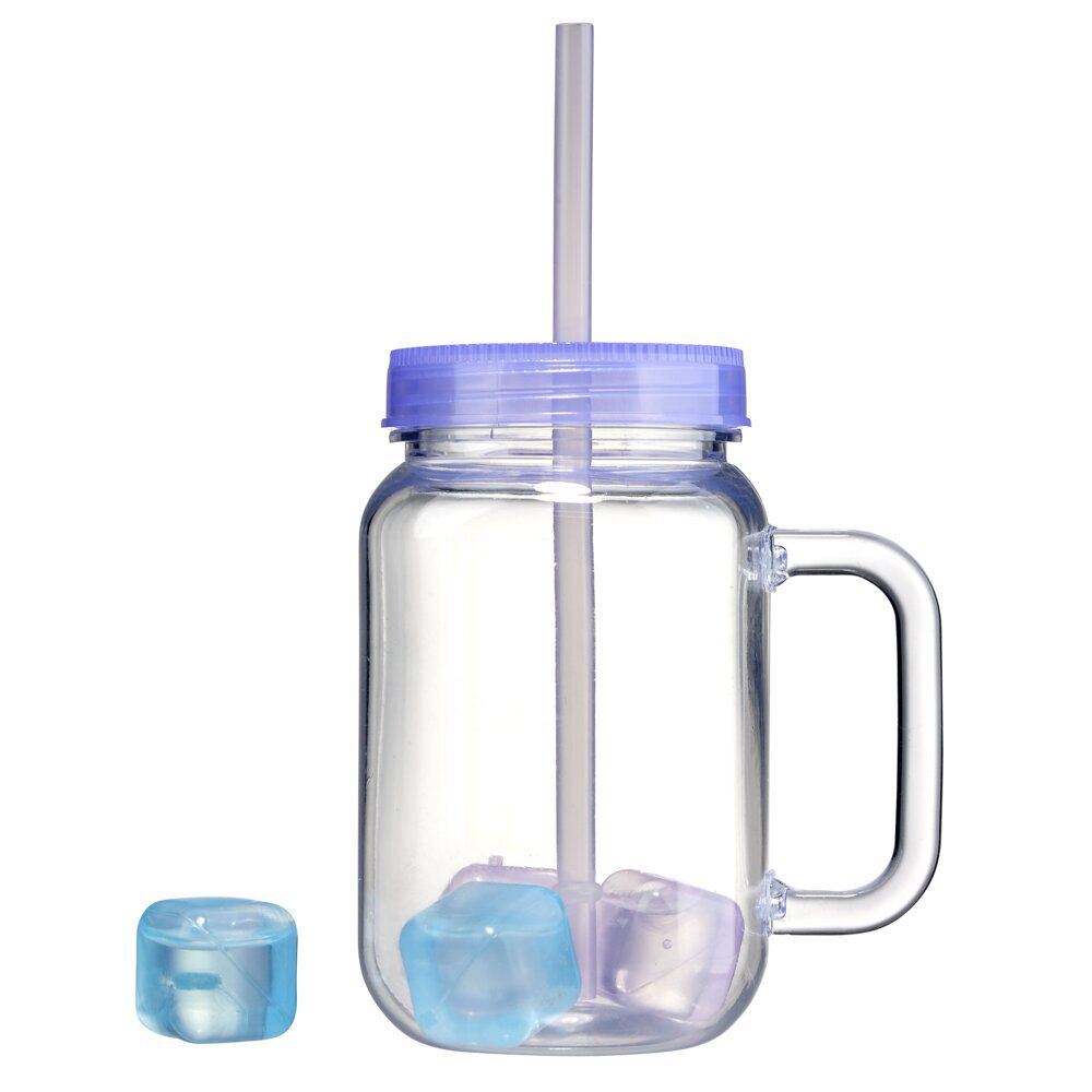 Gobelet pyrex 1,5L avec couvercle paille et glaçons (4 modèles)
