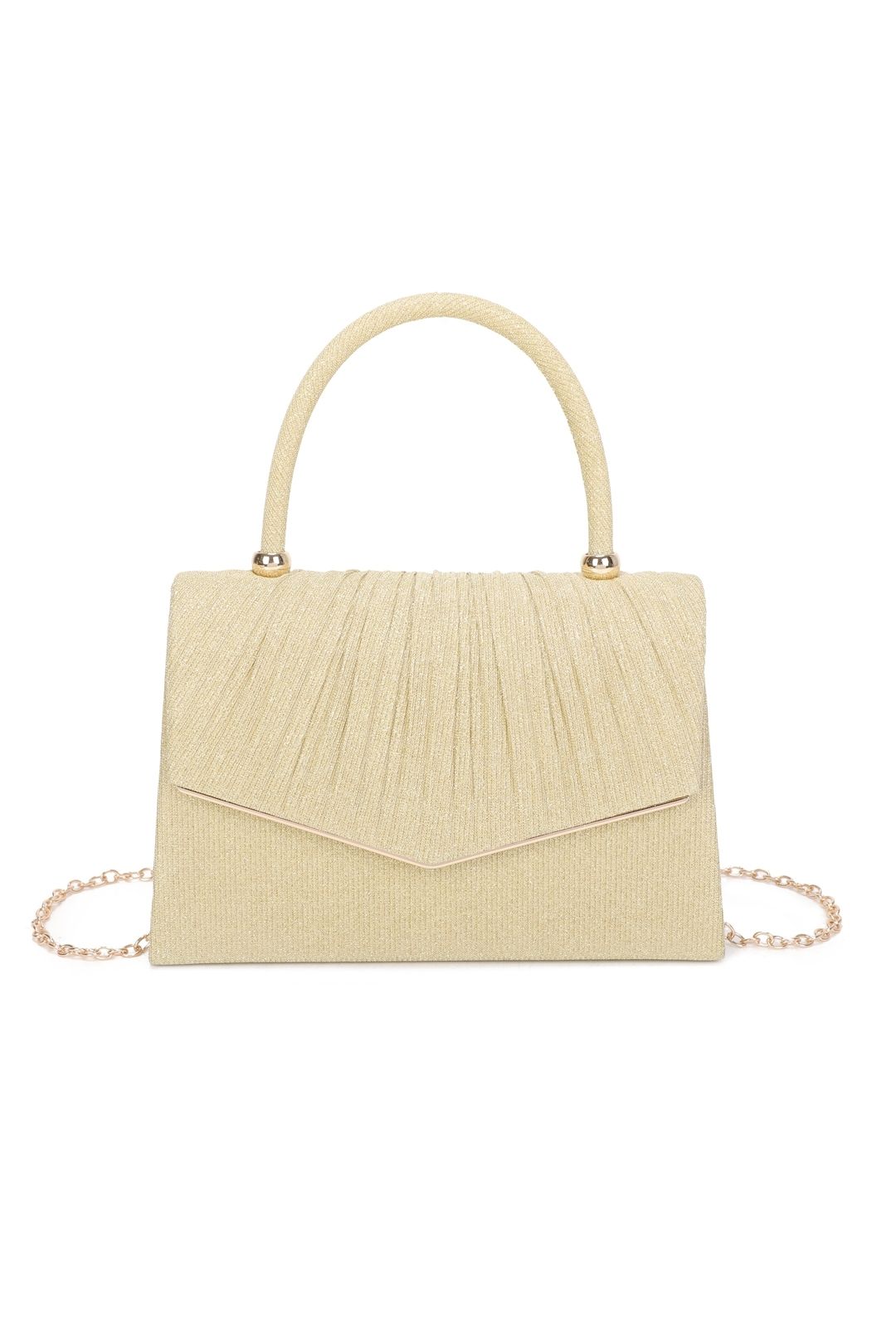 Fontanella Fashion Aurenza Pleated Satin Top Handle Glittering Clutch Bag