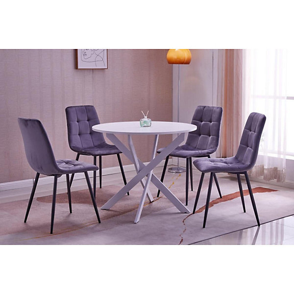 4 chaises table ronde 90x77cm couleur blanc mat Pieds blancs