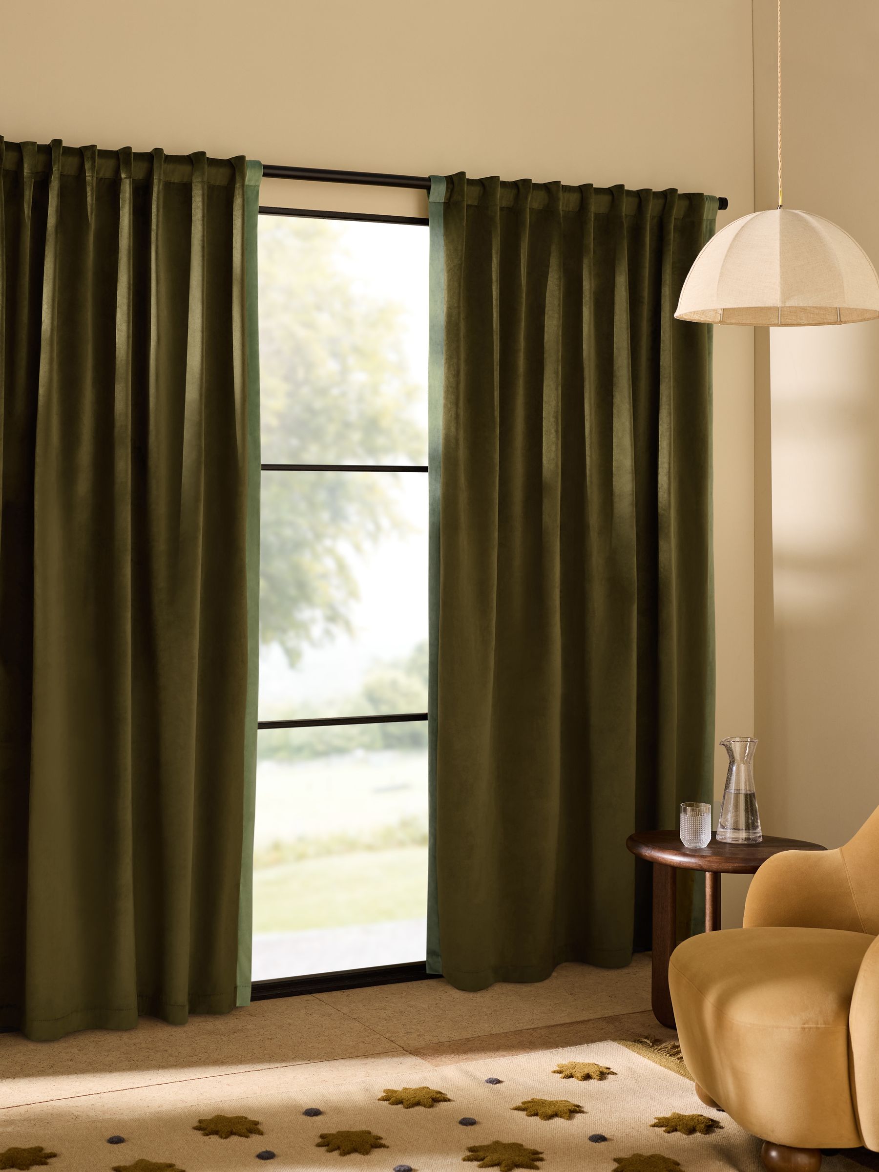 Audley Contrast Hidden Tab Curtains in Khaki Green