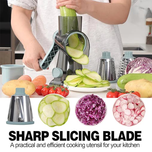 NNEOBA 3-in-1 Rotary Cheese Grater &ndash; Versatile Manual Vegetable Slicer & Nut Grinder (Blue)