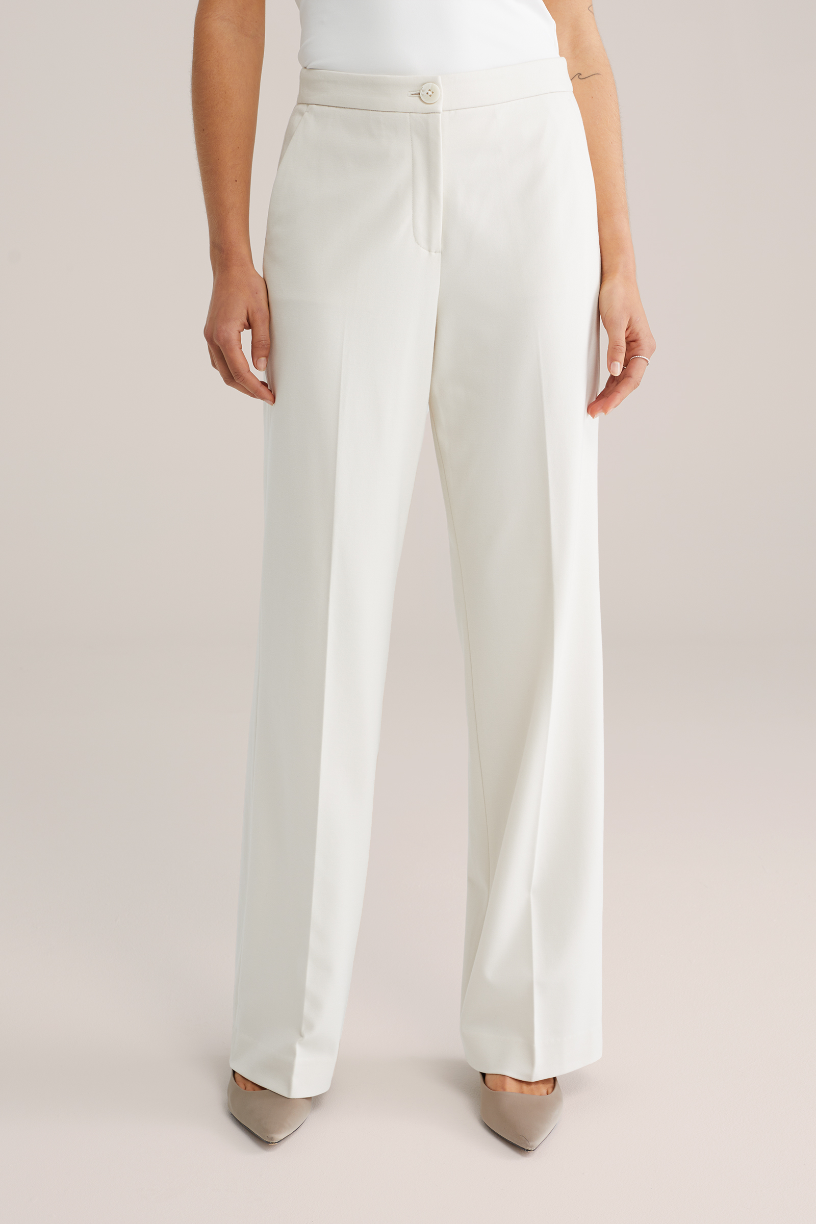 Dames Getailleerde jersey blazer en wide leg pantalon met strech