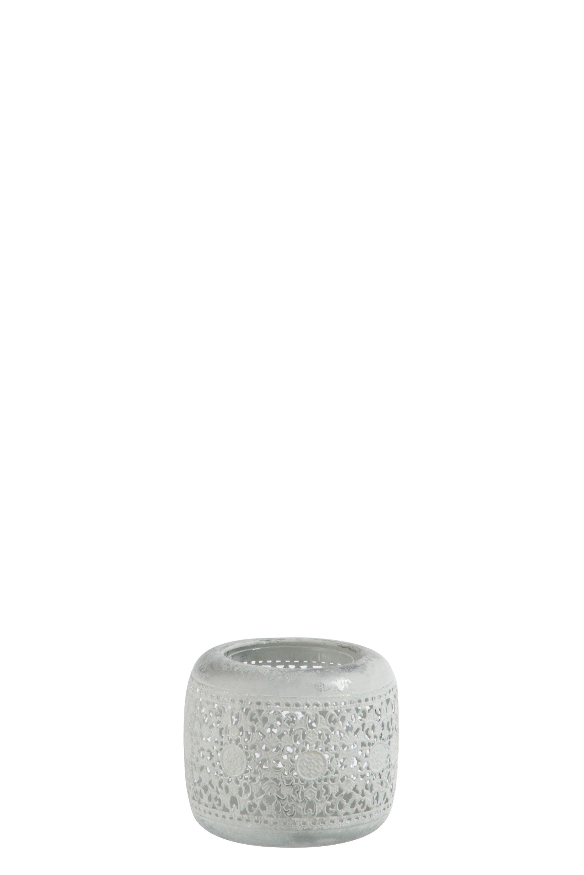 J-Line windlicht Rond Oosters - metaal/glas - wit/zilver - large - 2 stuks