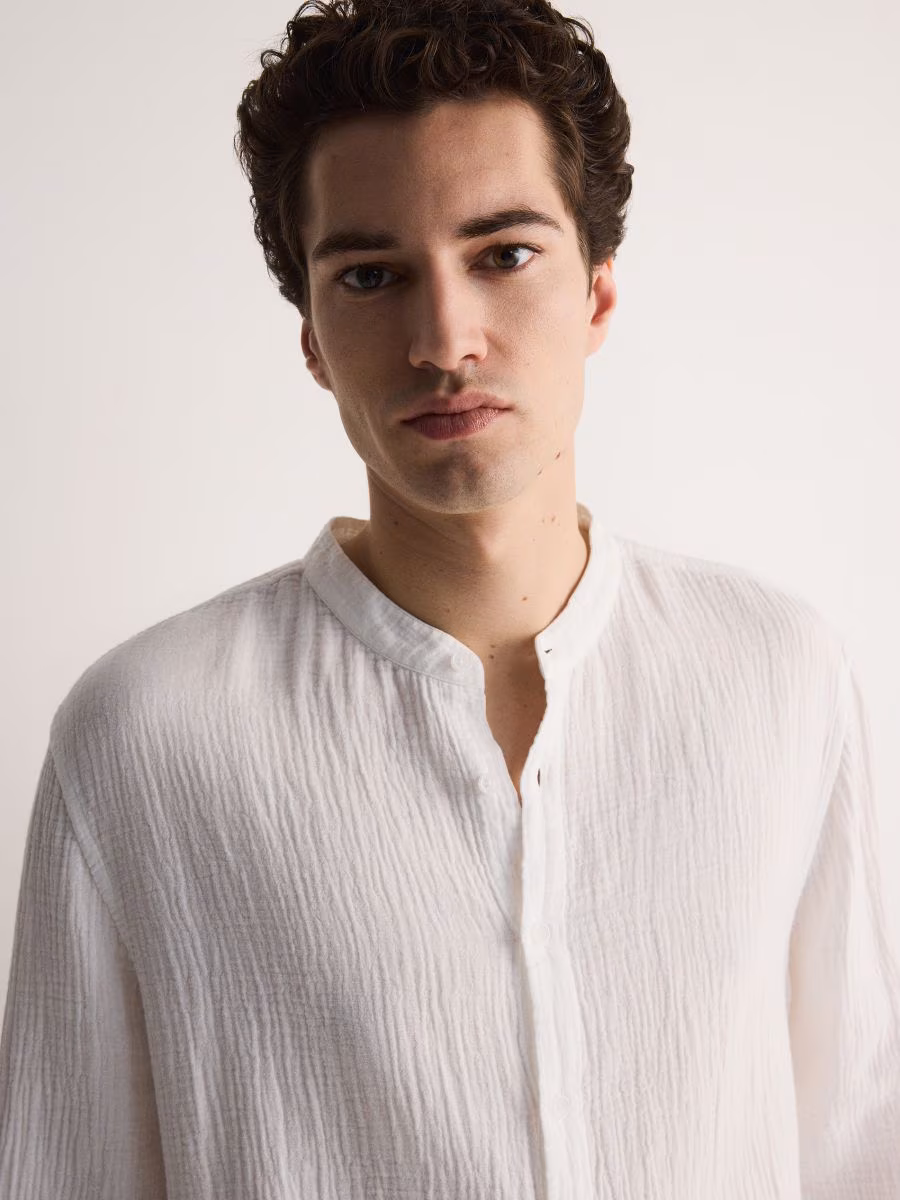 Regular Fit Mandarin Collar Shirt