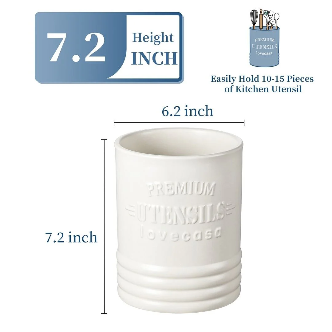LOVECASA Ceramic 7.2 Large Utensil Holder for Kitchen Countertop