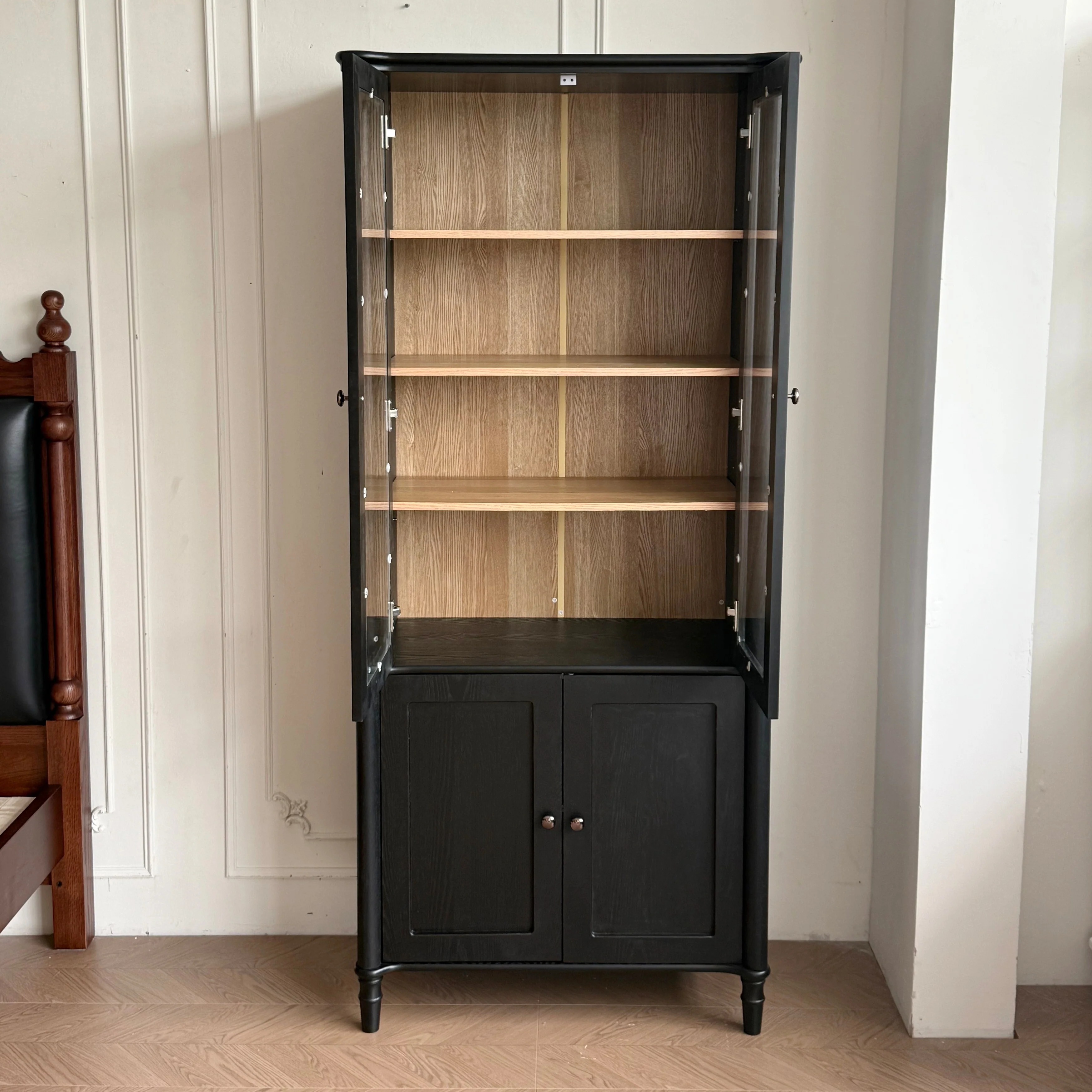 73.25Tall Vintage Display Cabinet with Double Glass Doors, Traditional Style China Cabinet Curio Cabinet for Collectibles