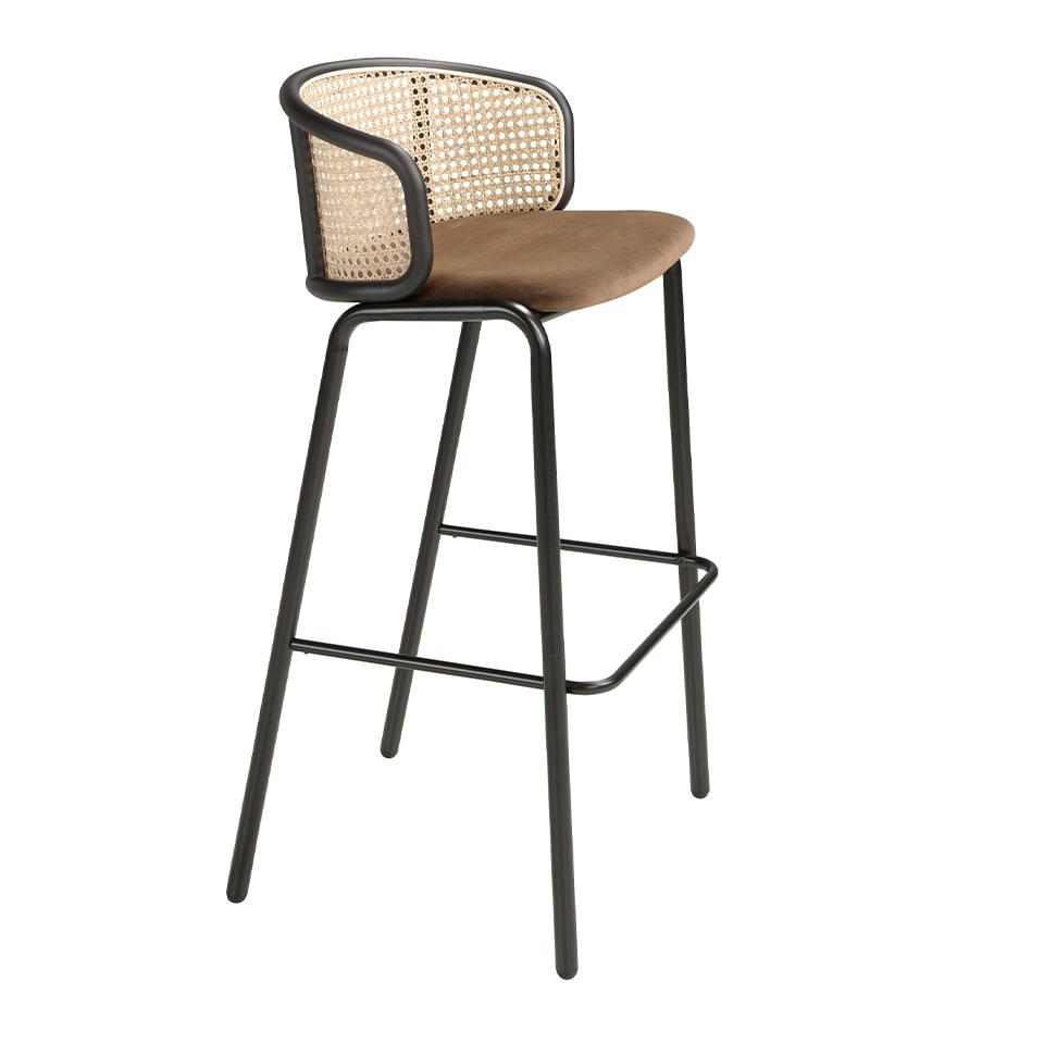 - Tabouret en velours brun et rotin Marron et Noir