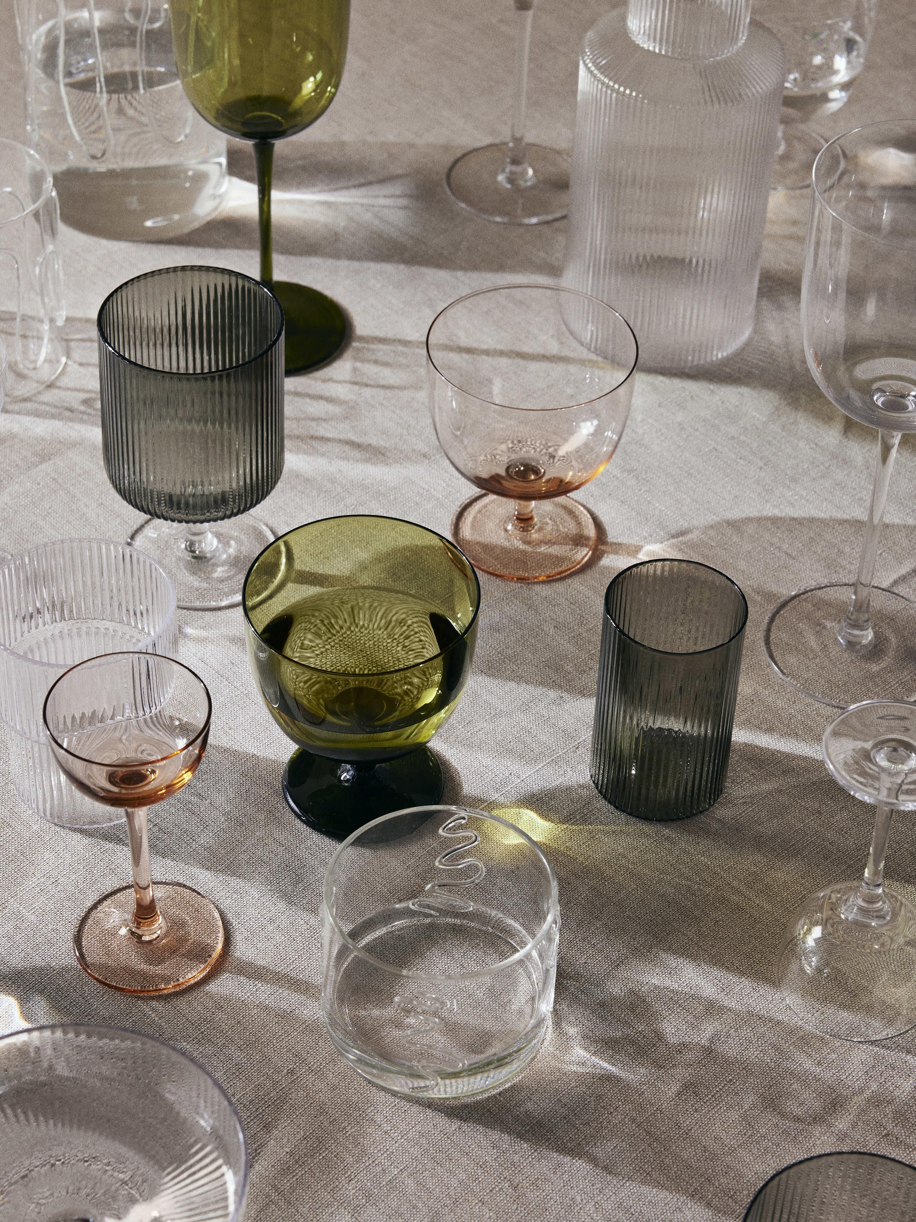 Mundgeblasene kleine Longdrinkgläser Ripple mit Rillenrelief, 4er-Set