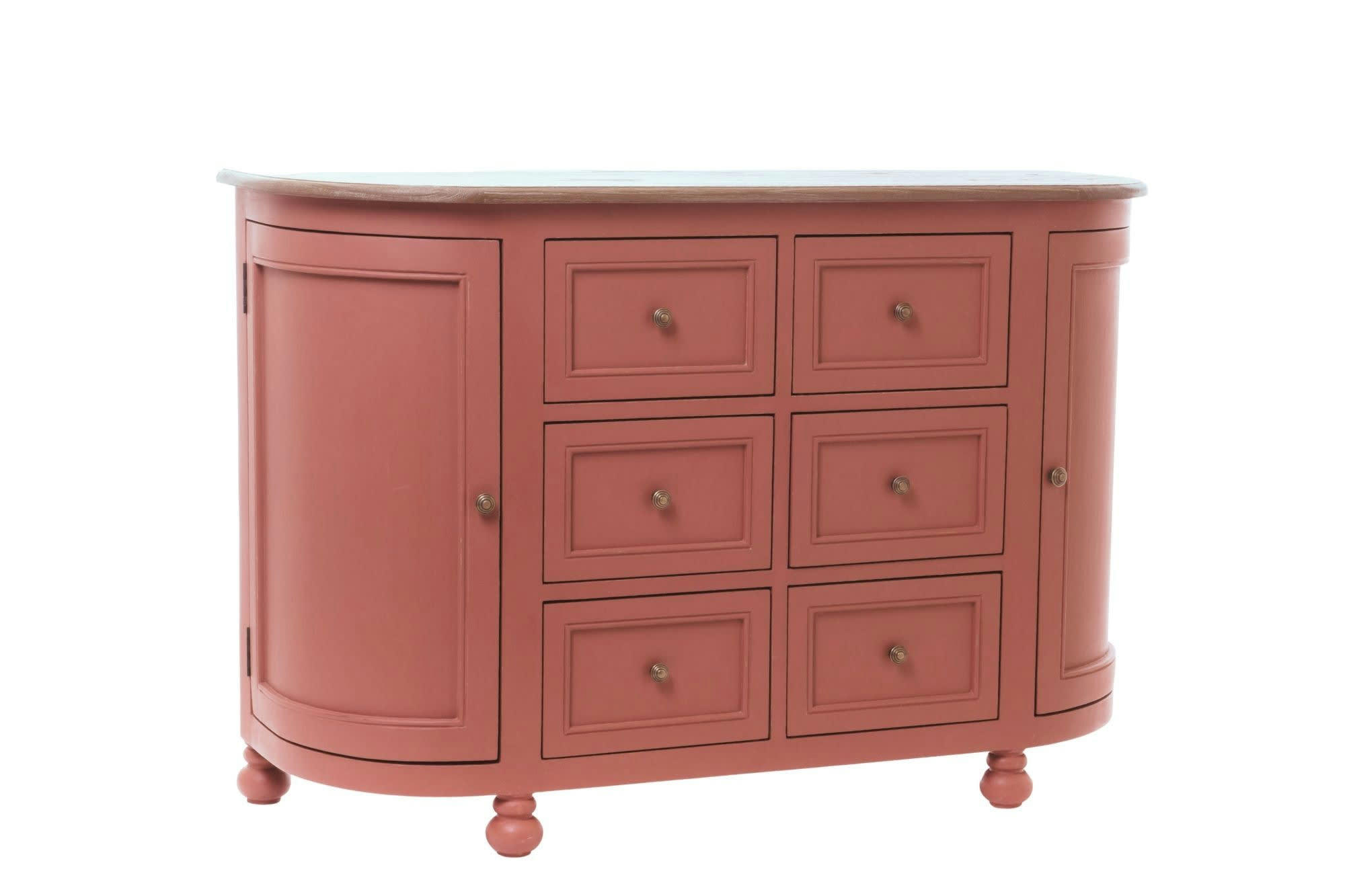 BERENICE - Buffet classique chic rouge terracotta 6 tiroirs 2 portes