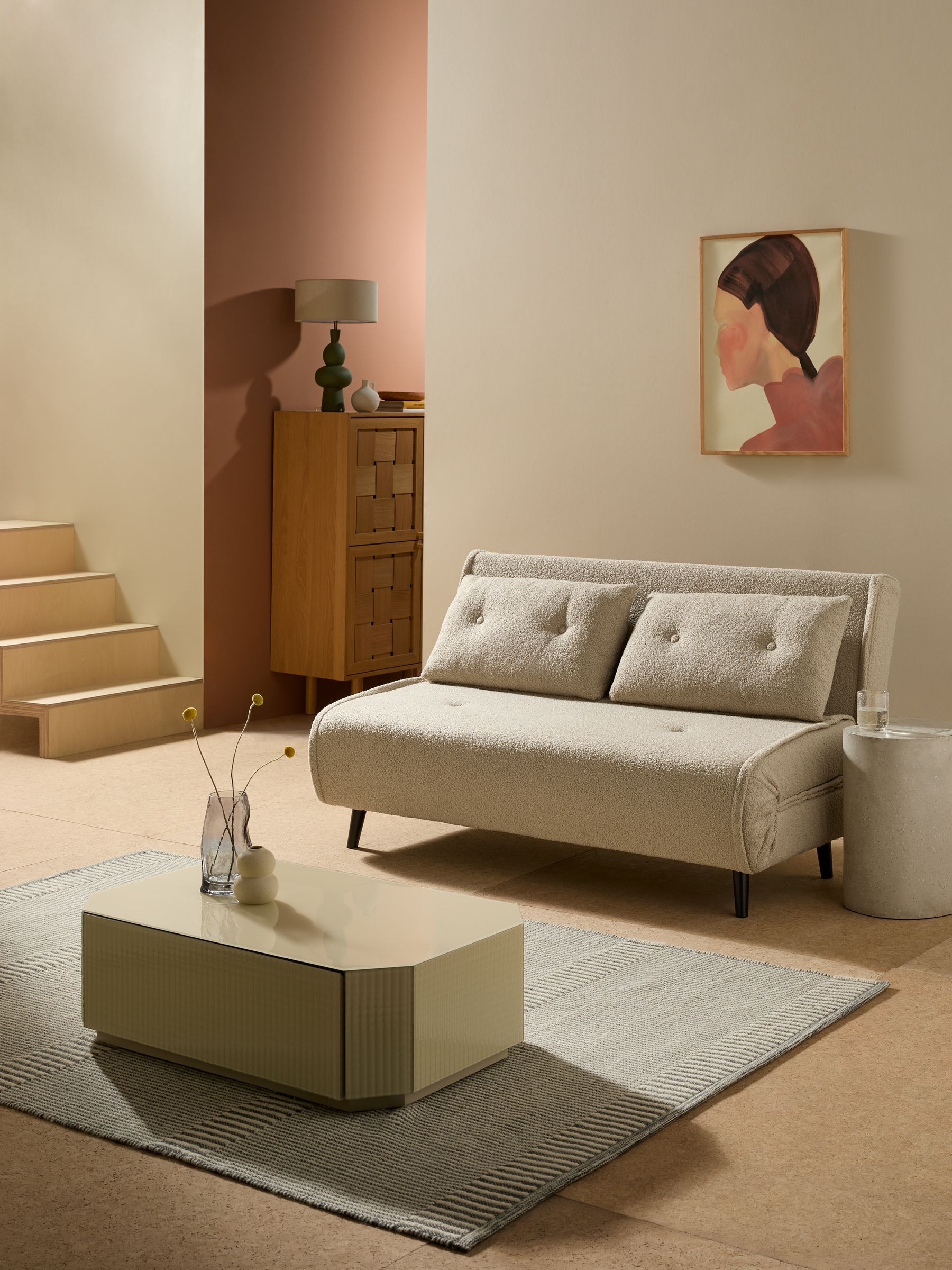 Large Haru 2 Seater Sofa Bed in Mink Brown Natural