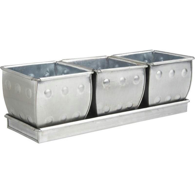 - Jardinière 3 pots en zinc brossé