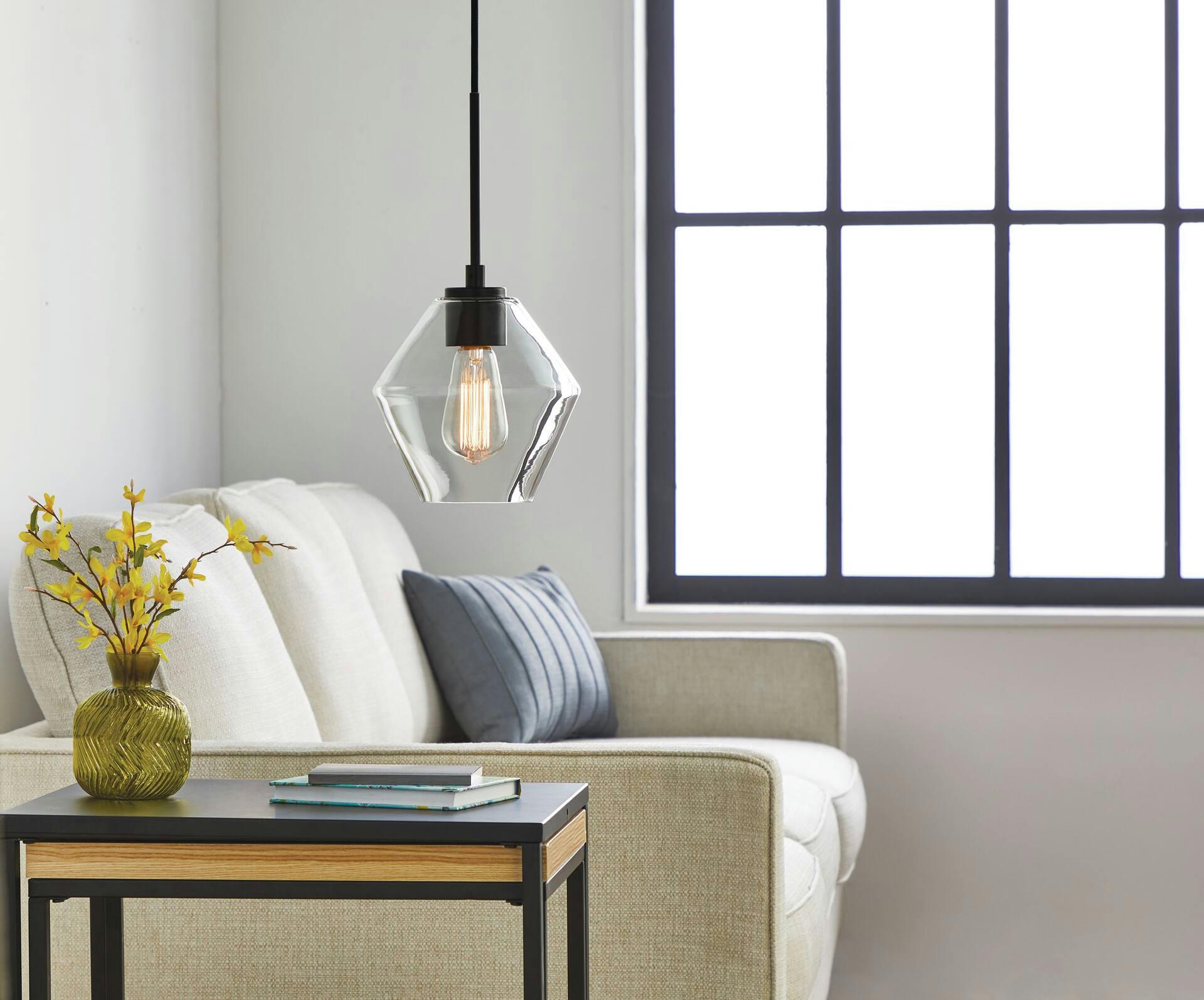 CANVAS Sifton 1-Light Pendant Light with Clear Glass Shade, Matte Black