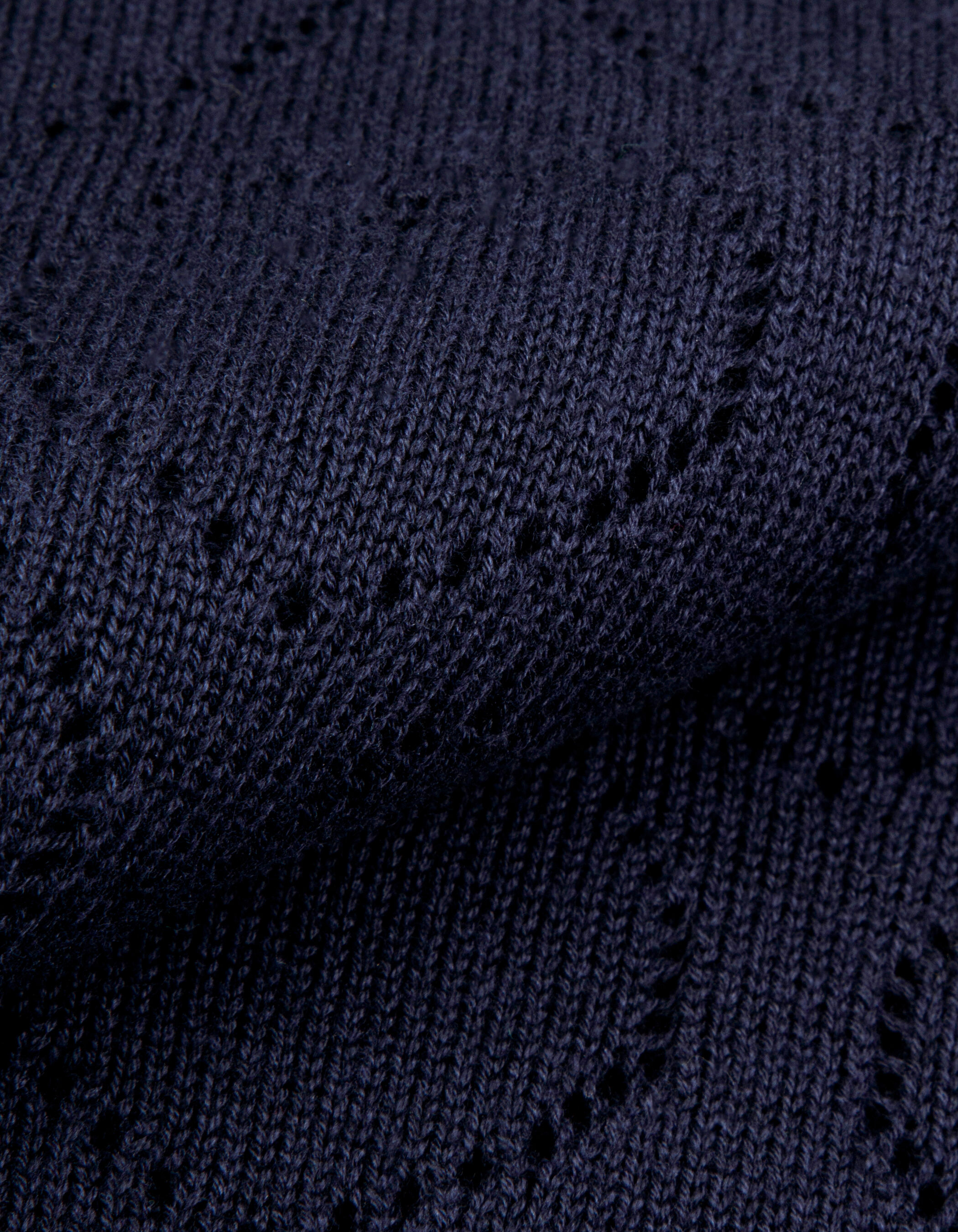 Pull col polo marine tricot ajouré cœurs Femme