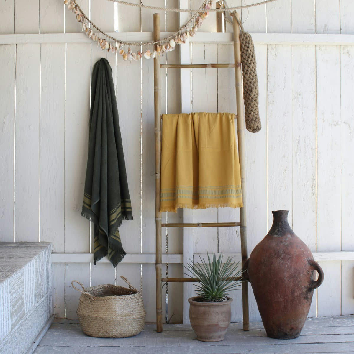 FARO - Fouta éponge coton  100x180 jaune moutarde / jaune