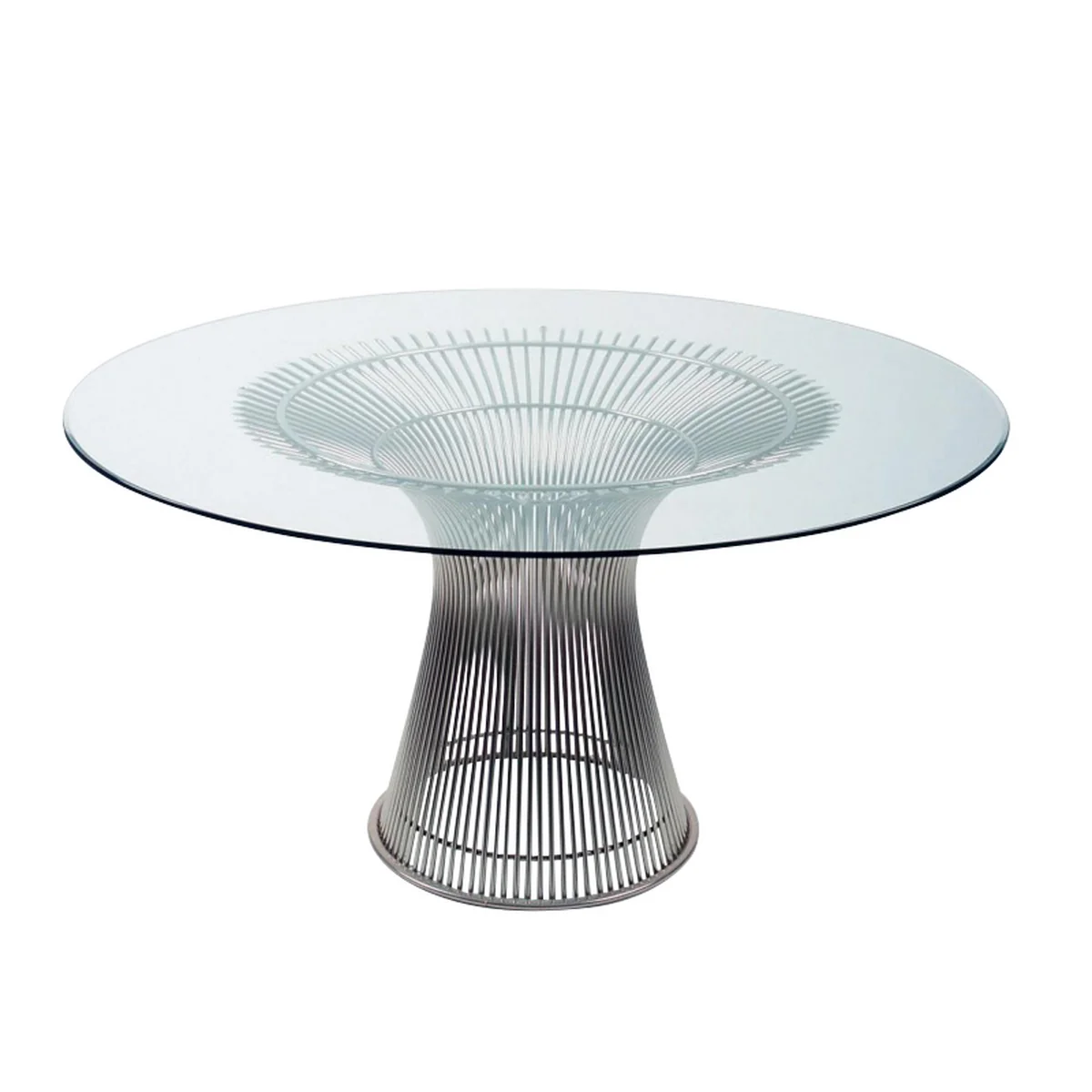 Knoll - Platner Esstisch, Nickel poliert / Kristallglas
