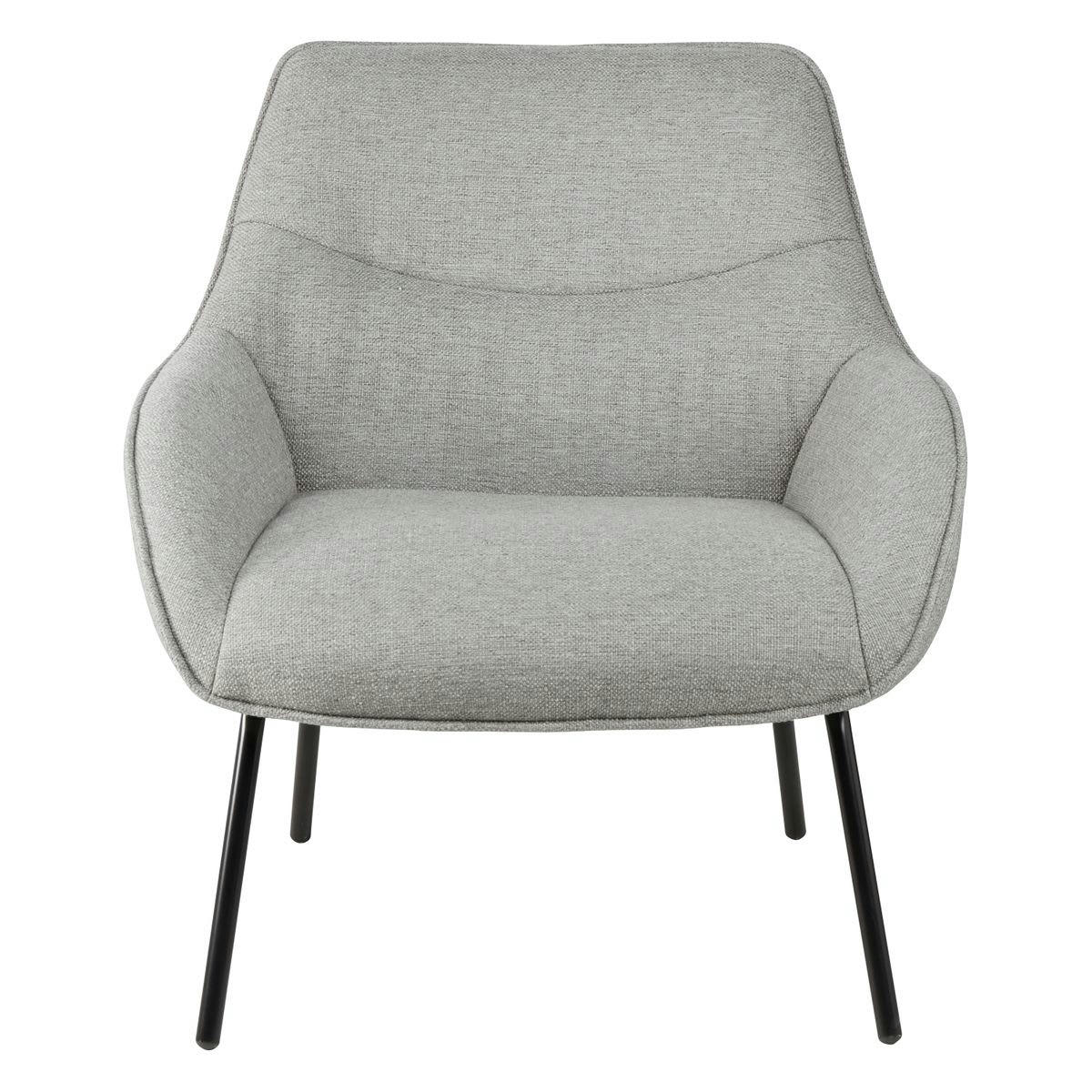 MARTIN - Fauteuil tissu gris clair pieds métal noir