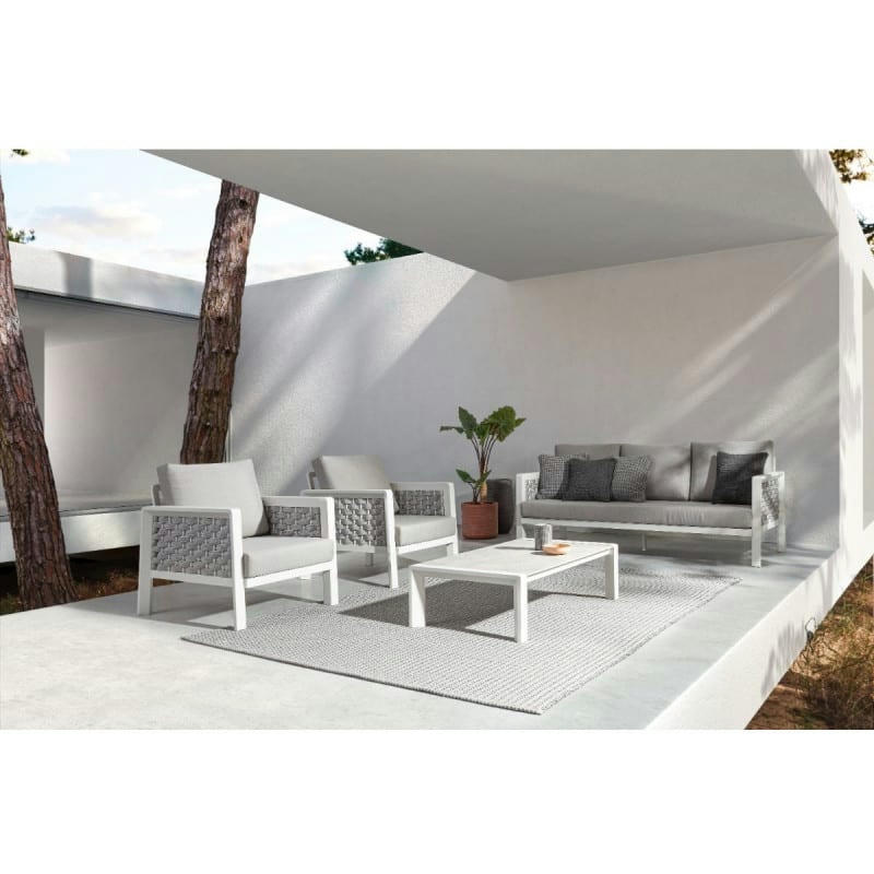 OTAVIO - Salon de jardin 4 places avec coussin en aluminium blanc