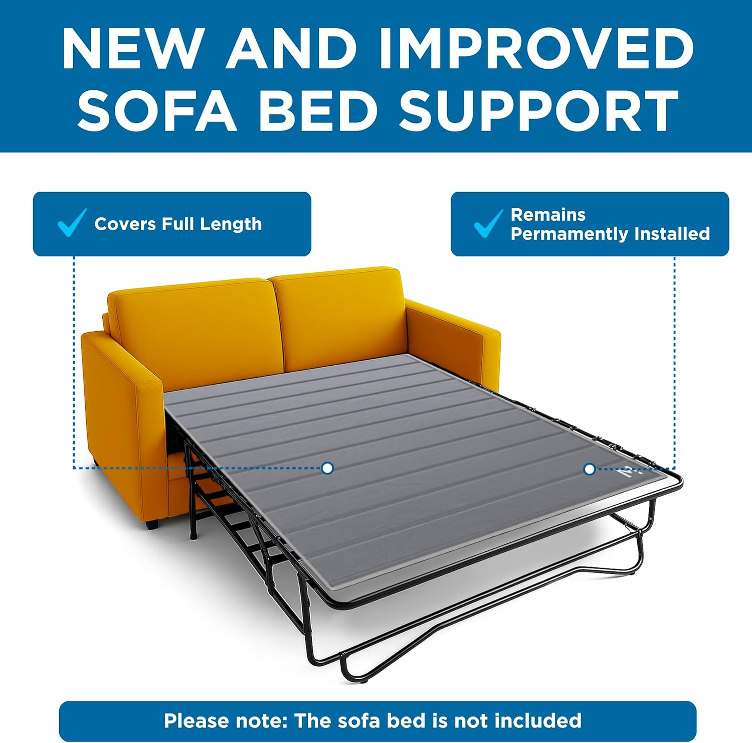 Meliusly Sleeper Sofa Support Board Full Size (46x64) Permanently Installed Wood Sofa Bed Board for Pull Out Couch, Folds with Frame, Under Mattress Bar Shield, Sofa Bed Support, Folding Bed Board