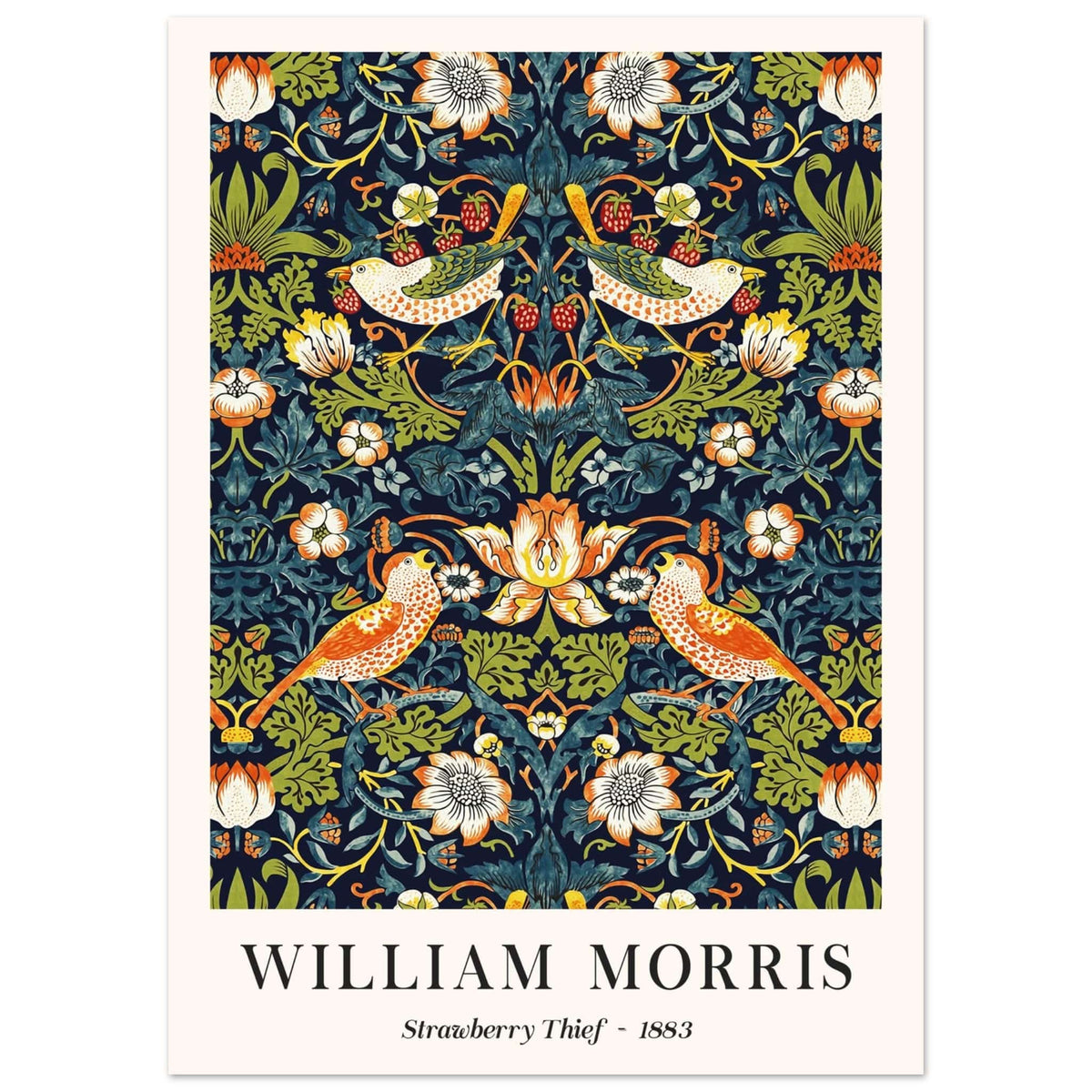 Artfulprints Poster William Morris - Strawberry thief  - 50x70 cm - Donkergroen