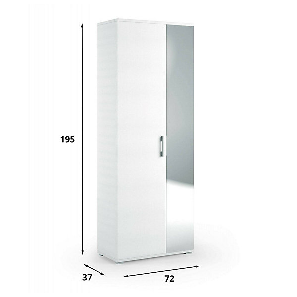 Etagere à chaussures Tarassaco, Meuble d'entrée polyvalent avec porte miroir, 72x37h195 cm, Blanc