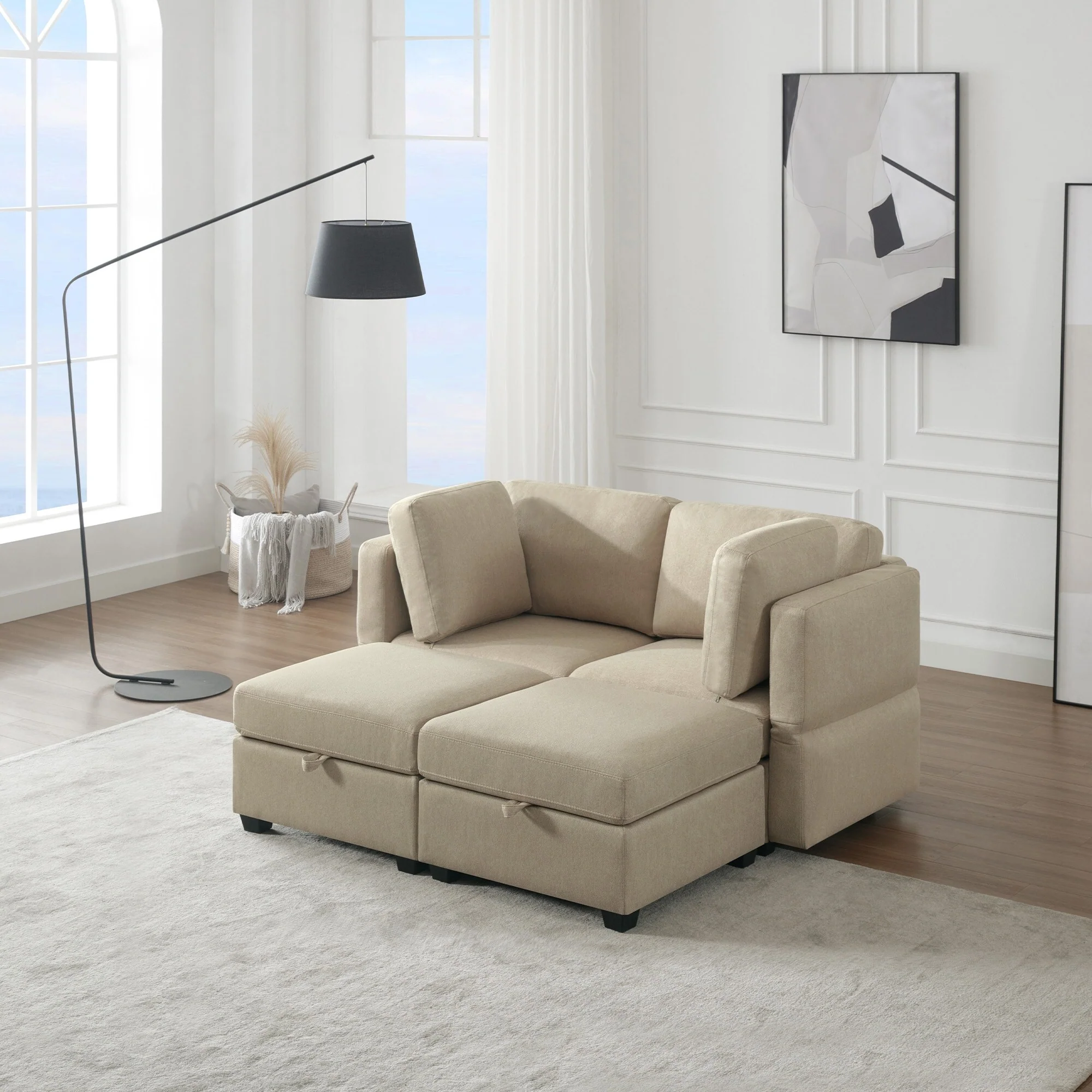 4-Pieces Modular Sectional Sofa Bed Set with Storage Seat