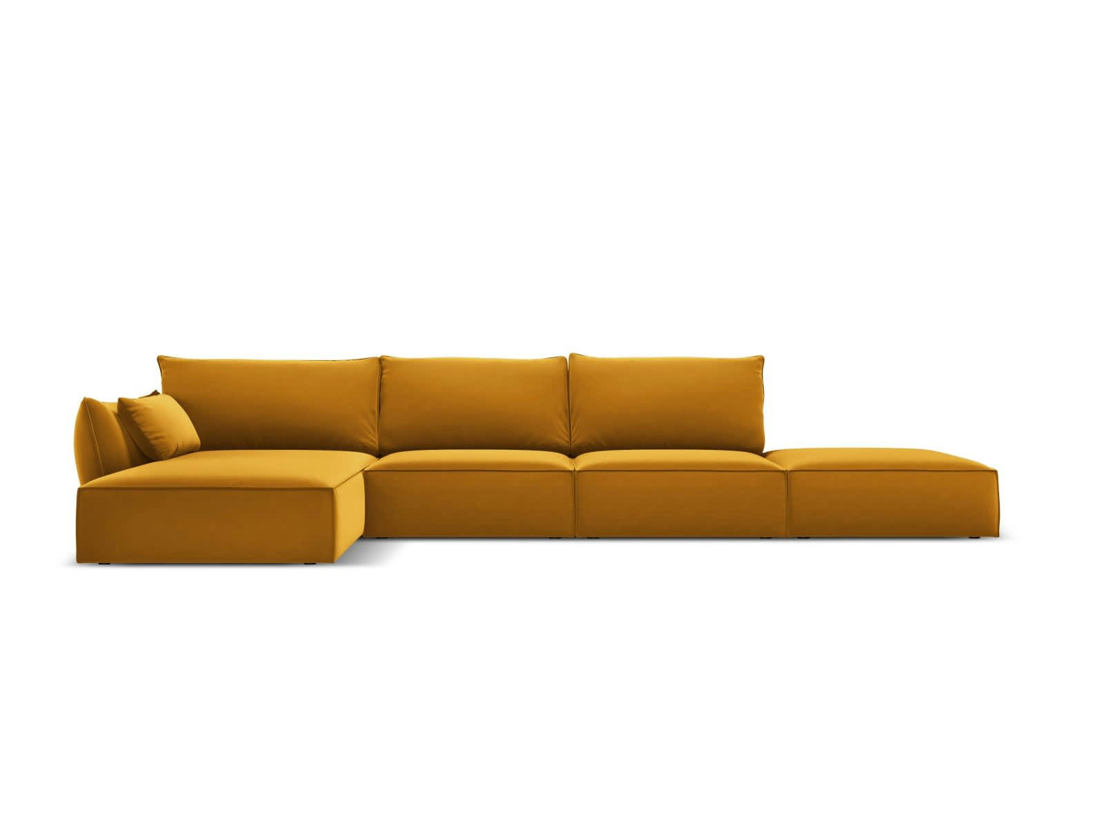 KAELLE - Canapé d'angle gauche 5 places en tissu velours jaune