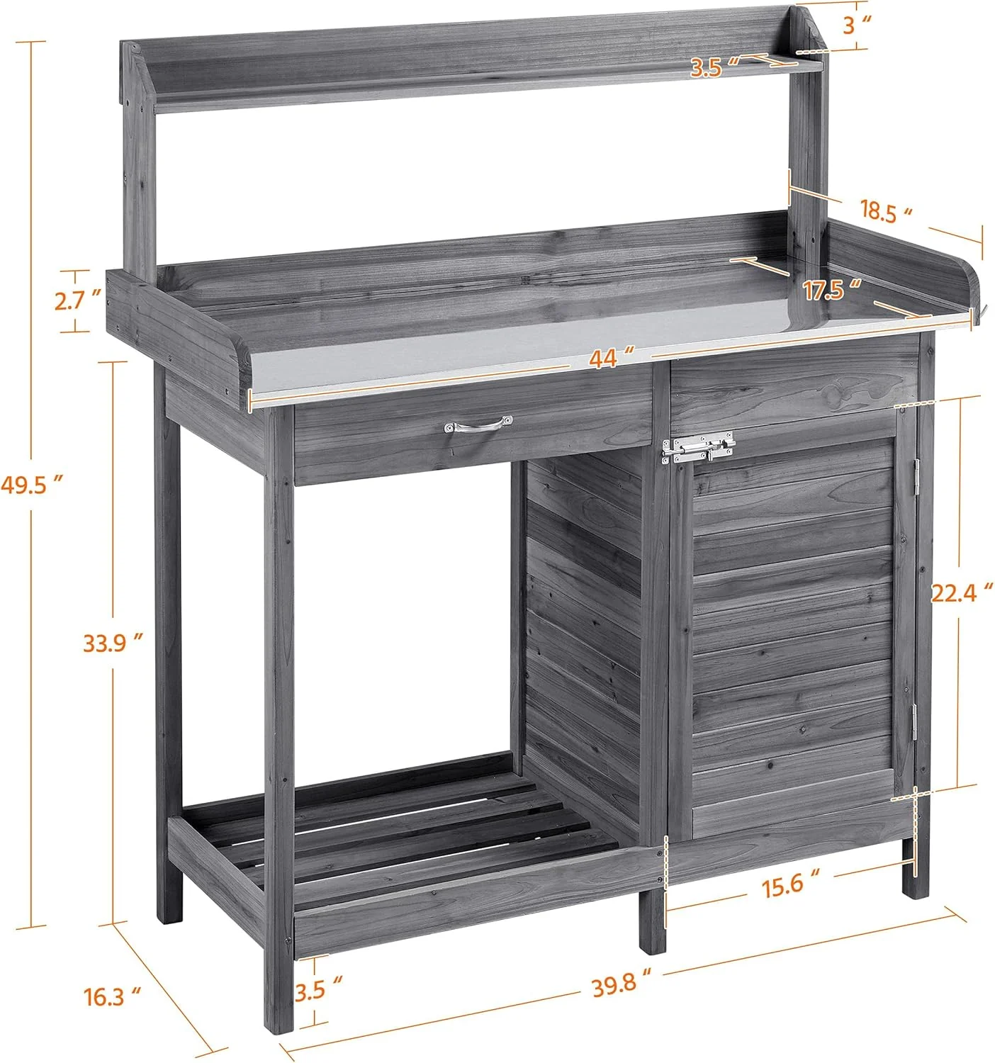 Yaheetech Outdoor Garden Potting Bench Table Work Bench Metal Tabletop W/Cabinet Drawer Open Shelf Natural Wood