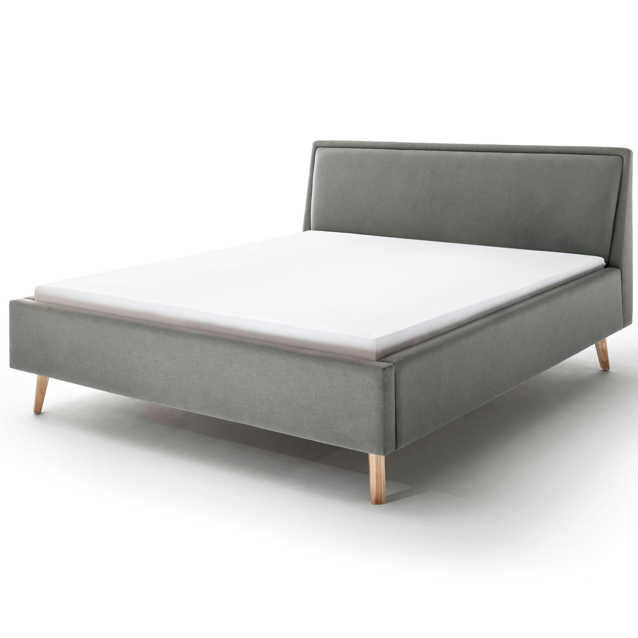 - Lit rembourré en tissu avec tête de lit lisse gris clair 160x200