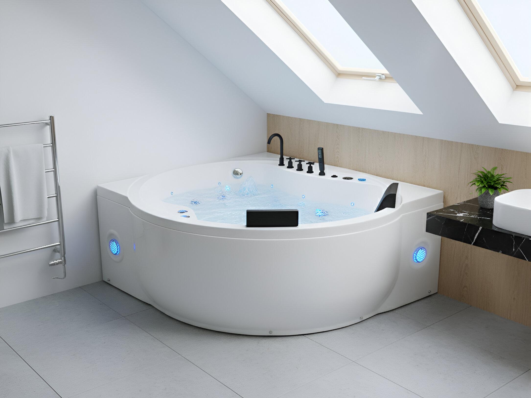 Corner Hot Tub with LED MANRESA with Built-In Bluetooth Speaker 2250 x 1600 mm White