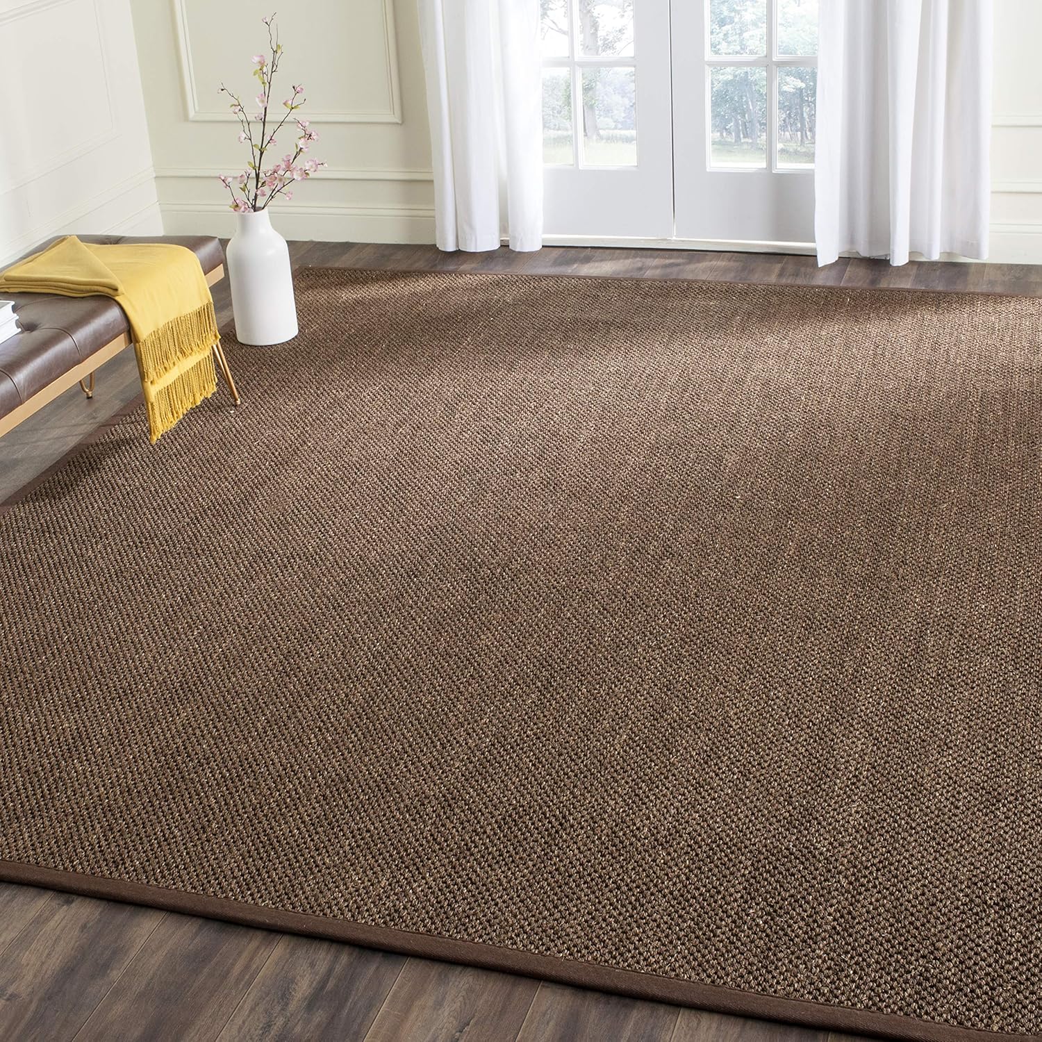 SAFAVIEH Area Rug 8x10 - Natural Fiber Collection - Large - Brown, Sisal, Woven Design with Border (NF443D)