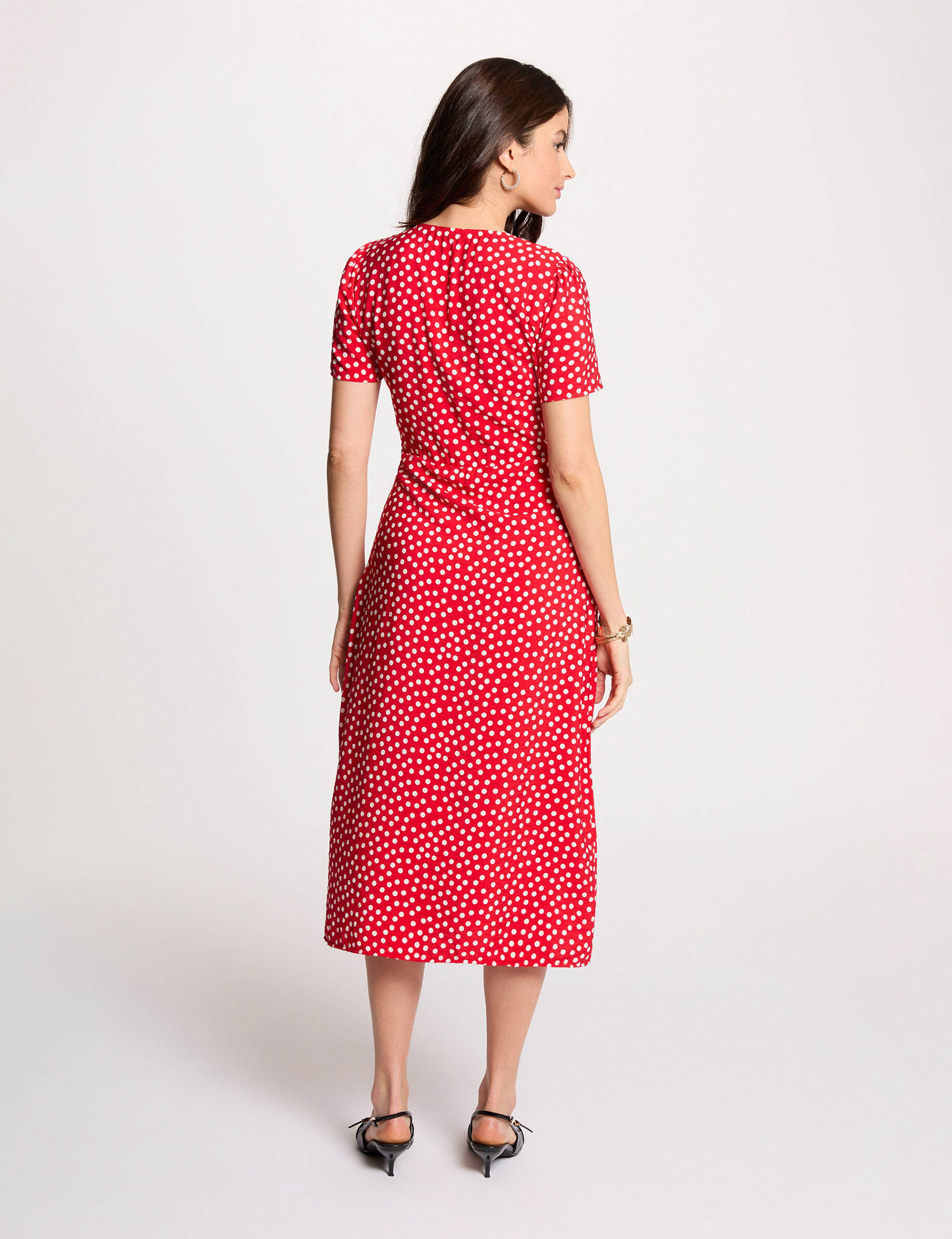 Mid-Length Dress With V-Neck Red Women