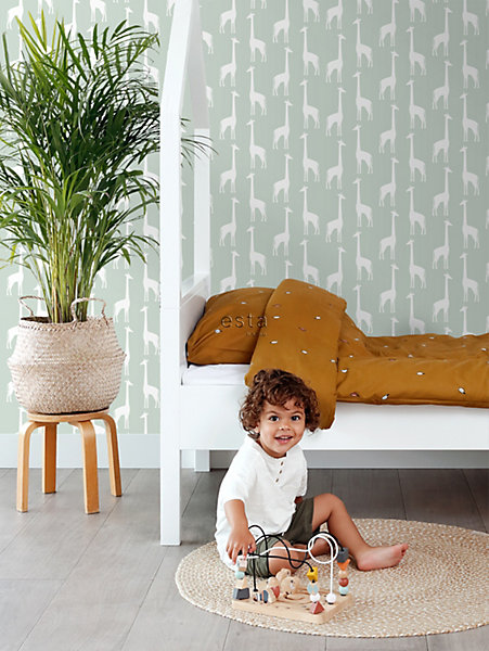 ESTAhome papier peint girafes vert menthe 53 cm x 10.05 m