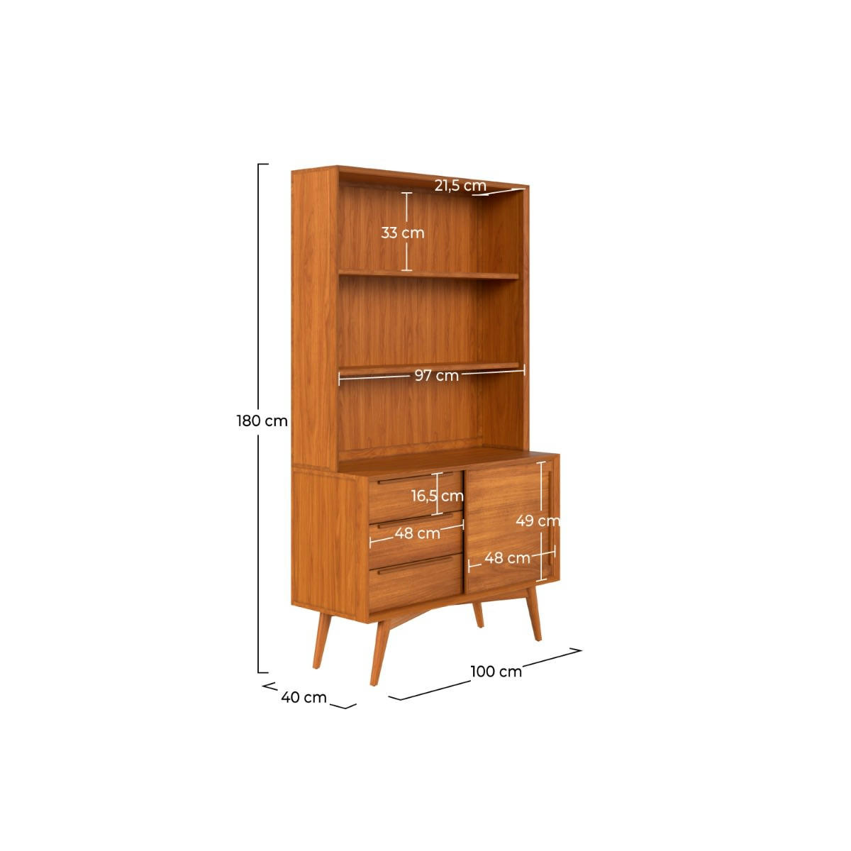 WAYA - Etagère 3 niveaux, 3 tiroirs et 1 porte en teck