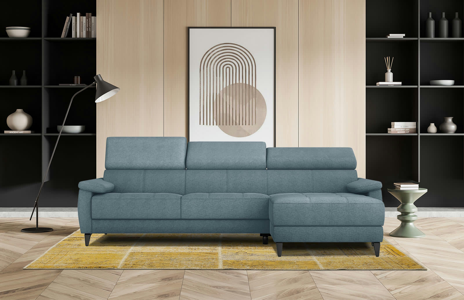 TAUNUS - Canapé d'angle droit 4 places bleu