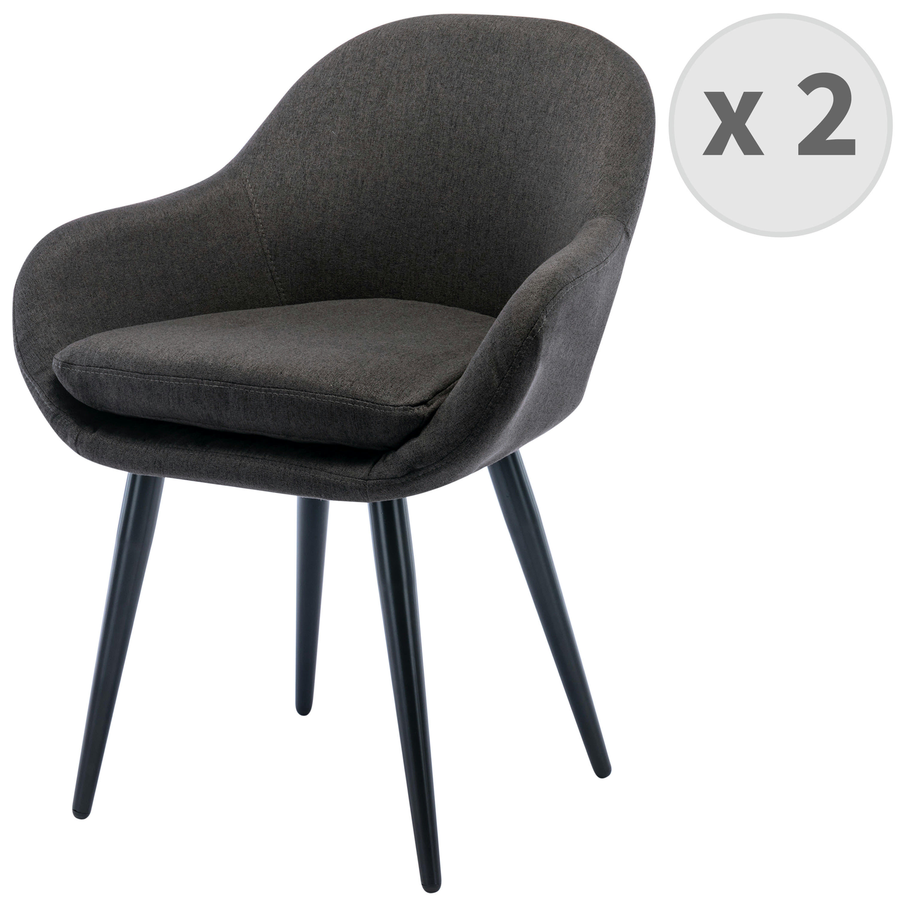 CANCUN - Chaise vintage tissu gris anthracite pieds métal noir(x2)