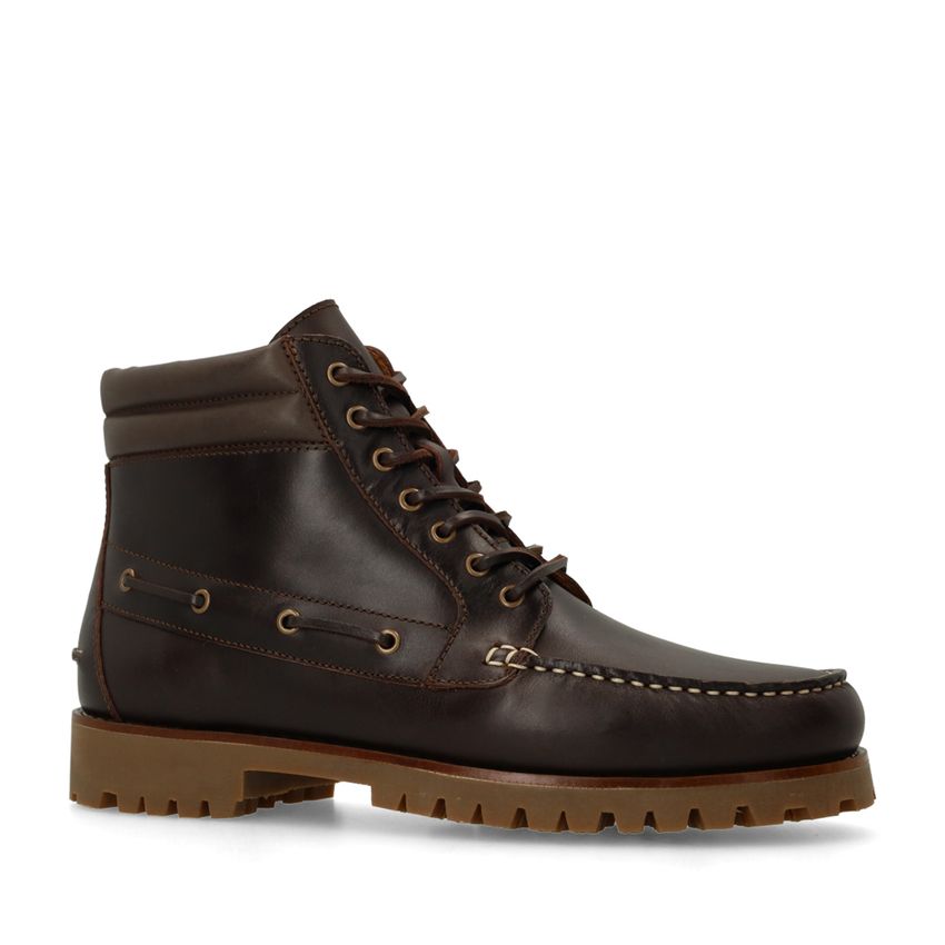 Manfield Donkerbruine leren veterboots
